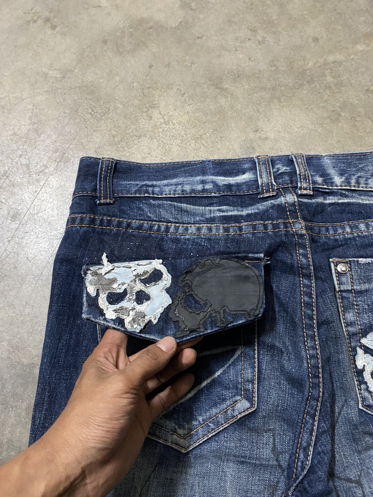 If Six Was Nine × Japanese Brand × Tornado Mart Baggy Jeans Cloud72 Skull Patch Distressed Design Size US 36 / EU 52 - 6 Thumbnail