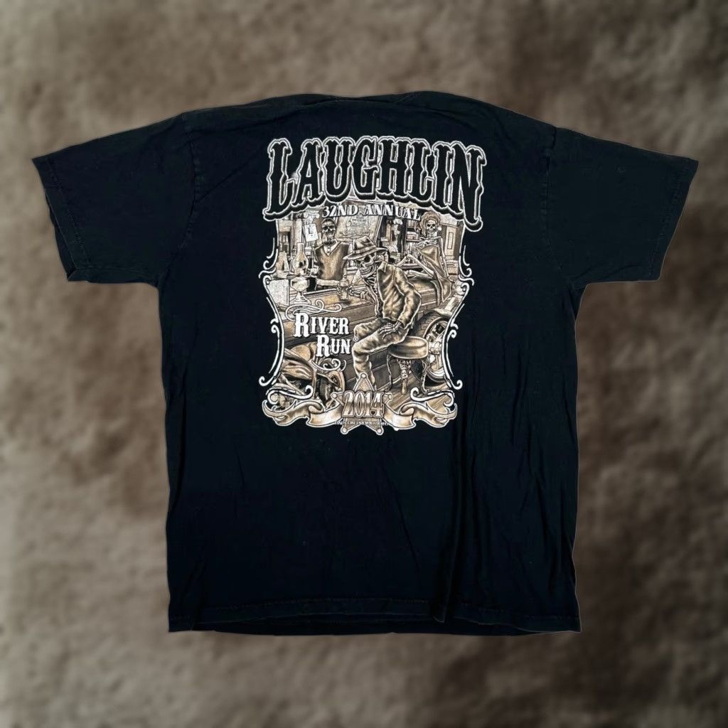 Vintage Laughlin River Run T-Shirt Mens 2XL Black 2014 32nd Annual Skeleton Biker Shirt Size US XXL / EU 58 / 5 - 1 Thumbnail