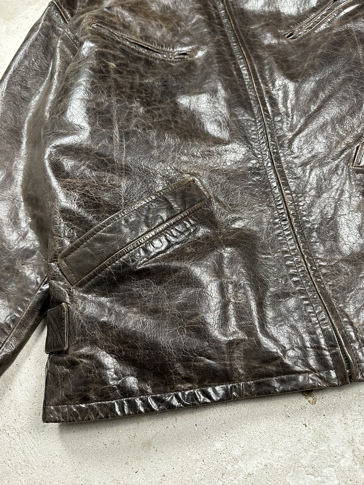 Genuine Leather × Vintage ‼️ Vintage 90s Brown Washed Leather Jacket Size US L / EU 52-54 / 3 - 4 Thumbnail