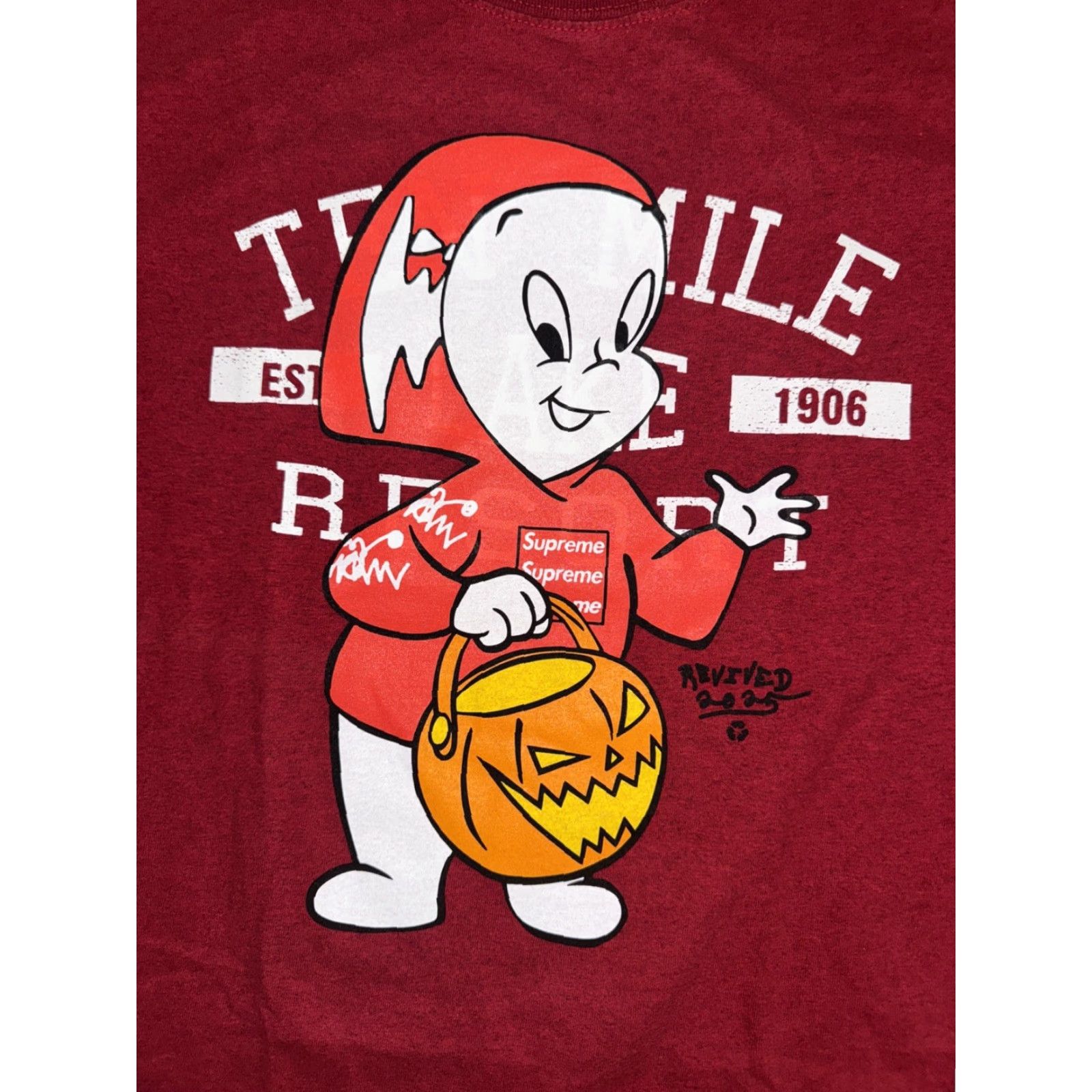 Vintage Asspizza x Casper Revive T-Shirt Graphic Print Red Large Mens 20x27 Streetwear Crew Neck Short Sleeve 100% Cotton Vintage No Size US L / EU 52-54 / 3 - 2 Thumbnail