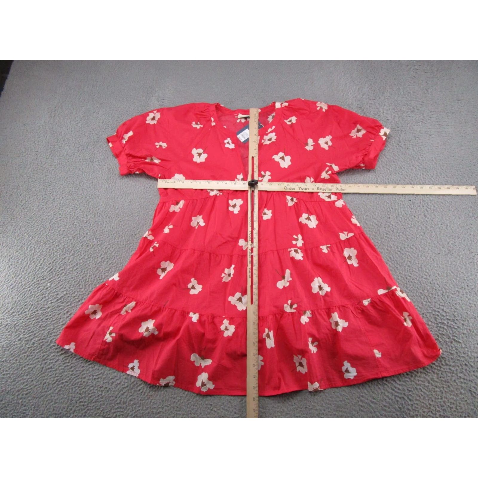 Vintage Universal Thread Shirt Dress Womens XL Red Floral V-Neck Pullover Midi Size XL / US 12-14 / IT 48-50 - 5 Thumbnail