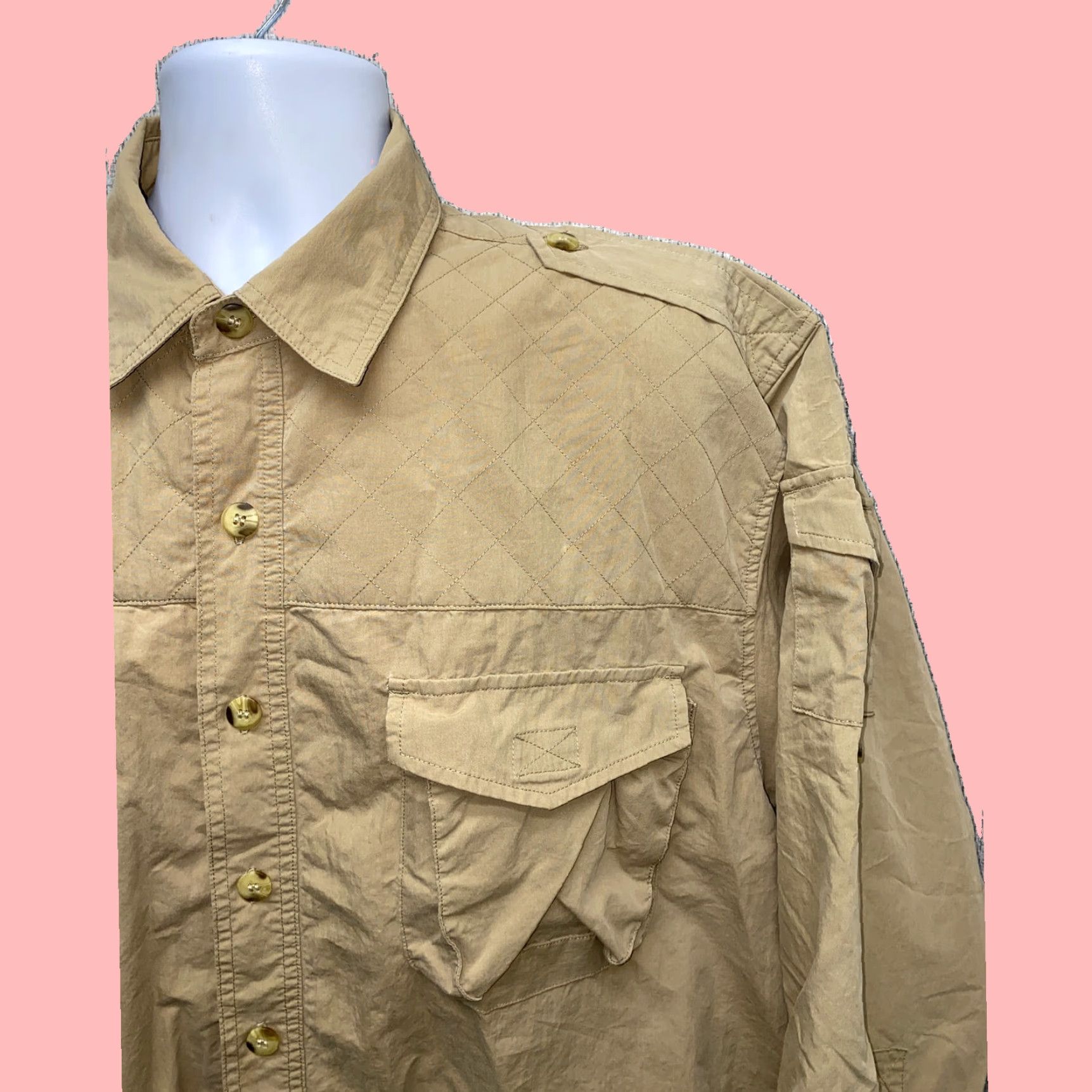 Vintage TravelSmith Men's Beige Cotton/Nylon Long Sleeve Fishing Shirt XL Button-Down Collar Size US XL / EU 56 / 4 - 2 Thumbnail