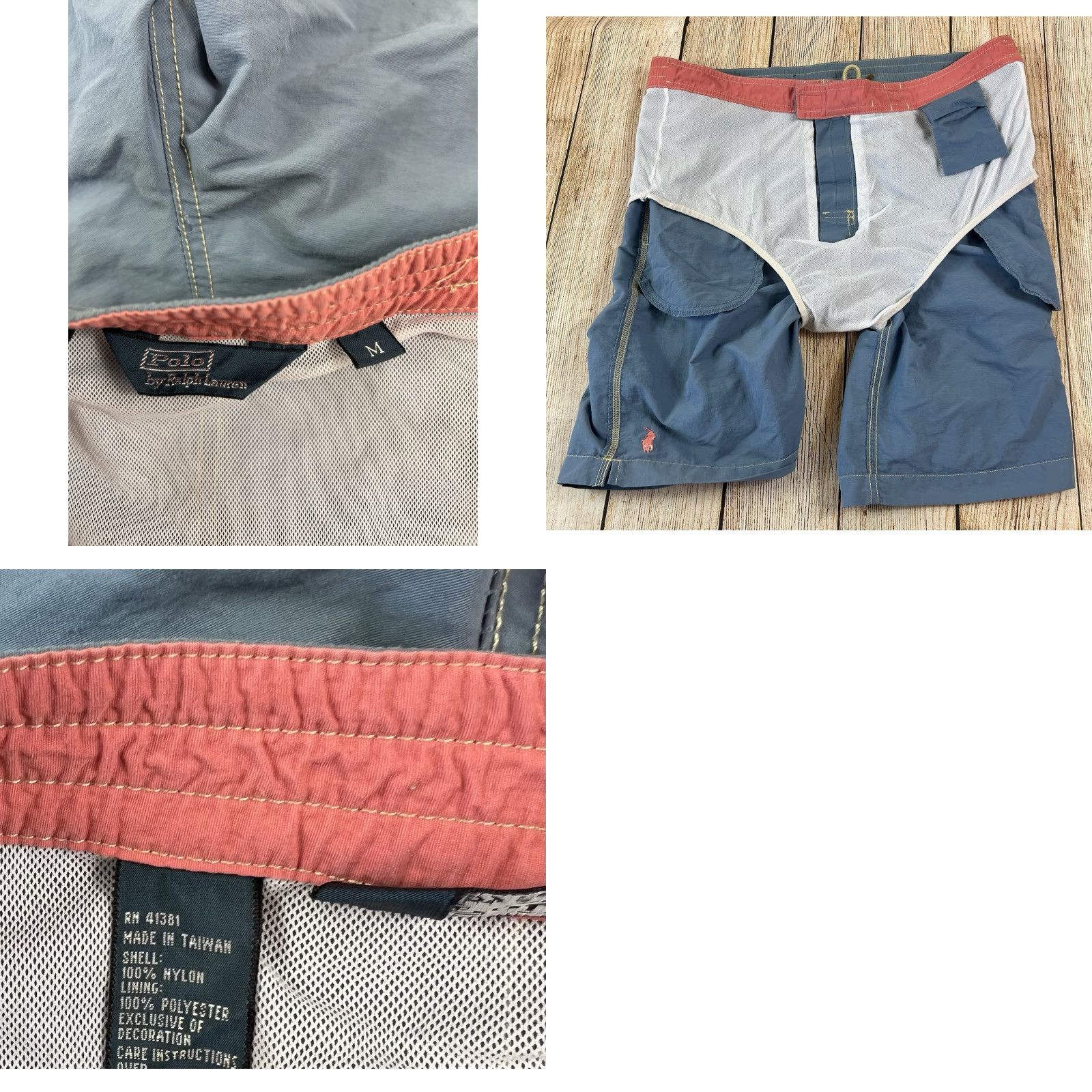 Polo Ralph Lauren Polo Ralph Lauren Bottom Mens Trunks Medium Blue Lined Swim Polyester Blend 90s Beach Comfortable Drawstring Pockets (Stain) Size US M / EU 48-50 / 2 - 8 Thumbnail
