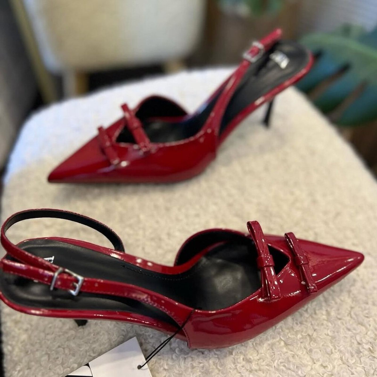 Zara Zara Red Bow Slingback Heels Pointed Toe NWT Size US 9 / IT 39 - 16 Thumbnail
