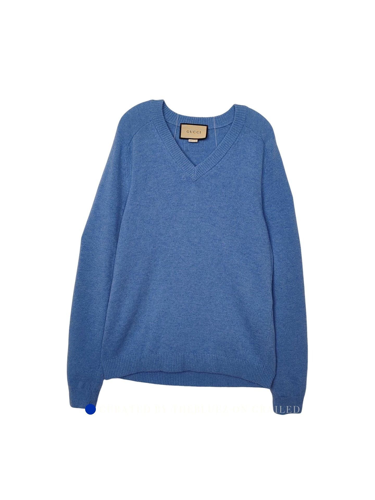 Gucci Blue V-Neck Long Sleeve Sweater Size US M / EU 48-50 / 2 - 1 Thumbnail
