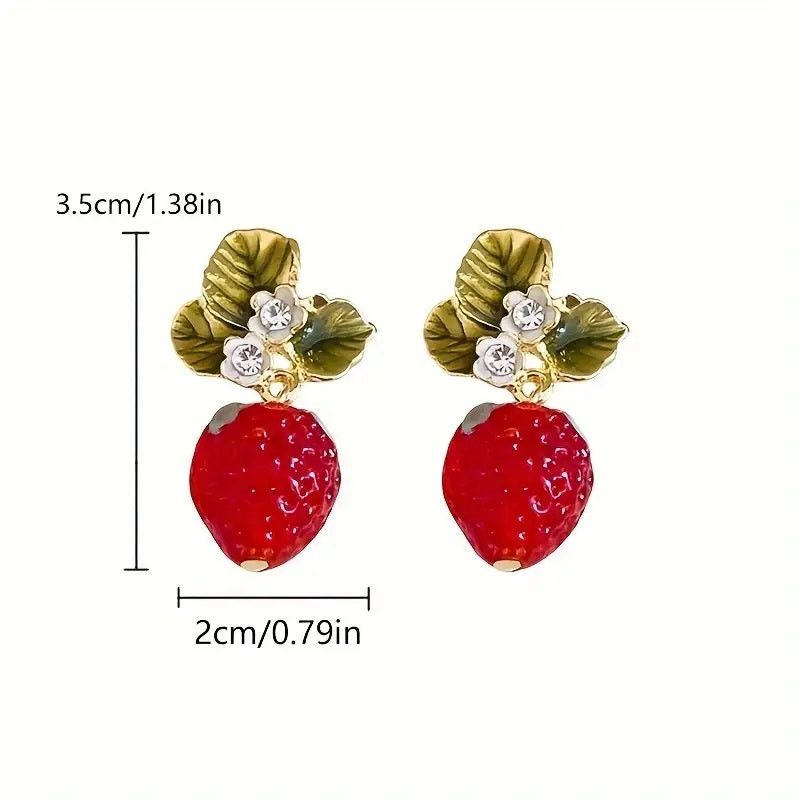 Other Strawberry Drop Earrings–Cute Enamel Fruit Earrings w/ Leaf Size ONE SIZE - 4 Thumbnail