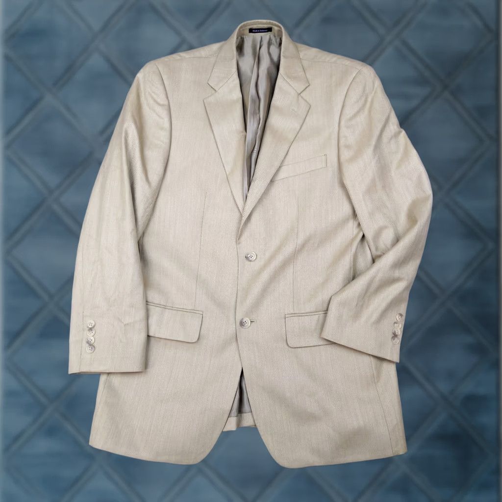 Joseph Joseph & Feiss Mens Blazer Jacket 2-Button Beige Herringbone 38R Viscose Polyester Notch Lapel"} Size 38R - 1 Thumbnail