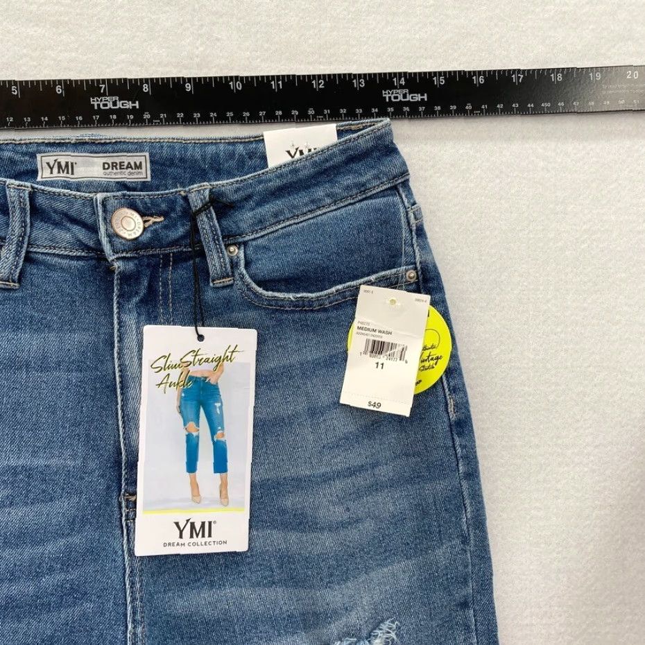 Vintage YMI Jeans Dream Collection Women's 11/30 Slim Straight Ankle Medium Wash Blue Jeans Size 32" / US 10 / IT 46 - 7 Thumbnail