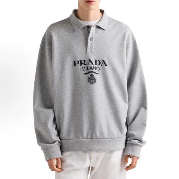 Prada Prada Gray Logo Polo Sweatshirt Size S-2506 Size US S / EU 44-46 / 1 - 7 Thumbnail
