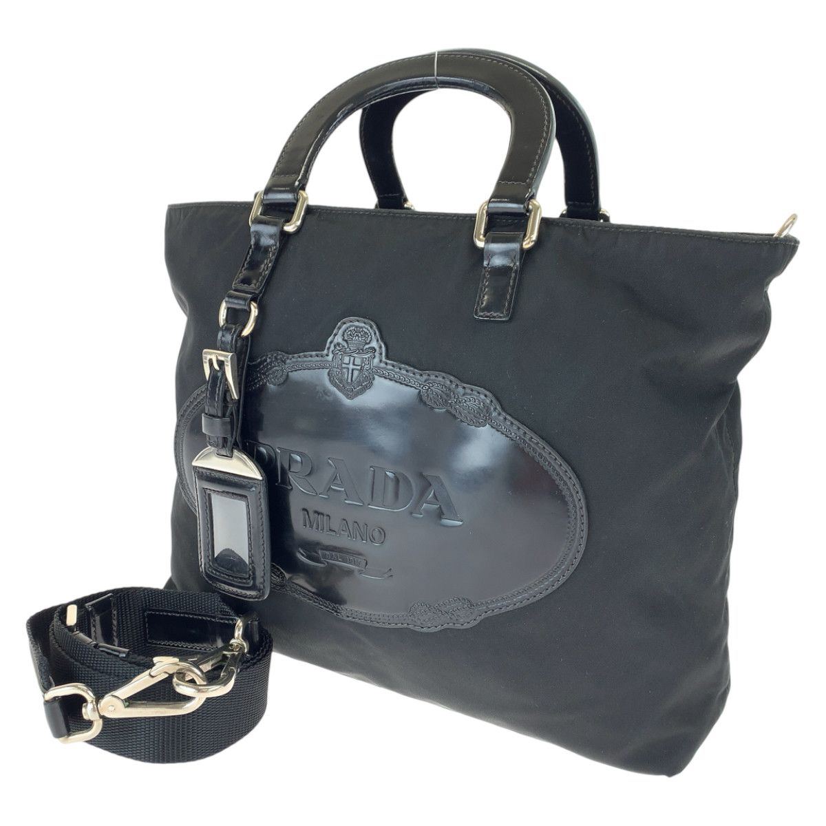Prada Prada Prada Nylon Tessuto Logo Embossed 2-Way Handbag Canvas Handbag in Very Good Condition Size ONE SIZE - 1 Thumbnail