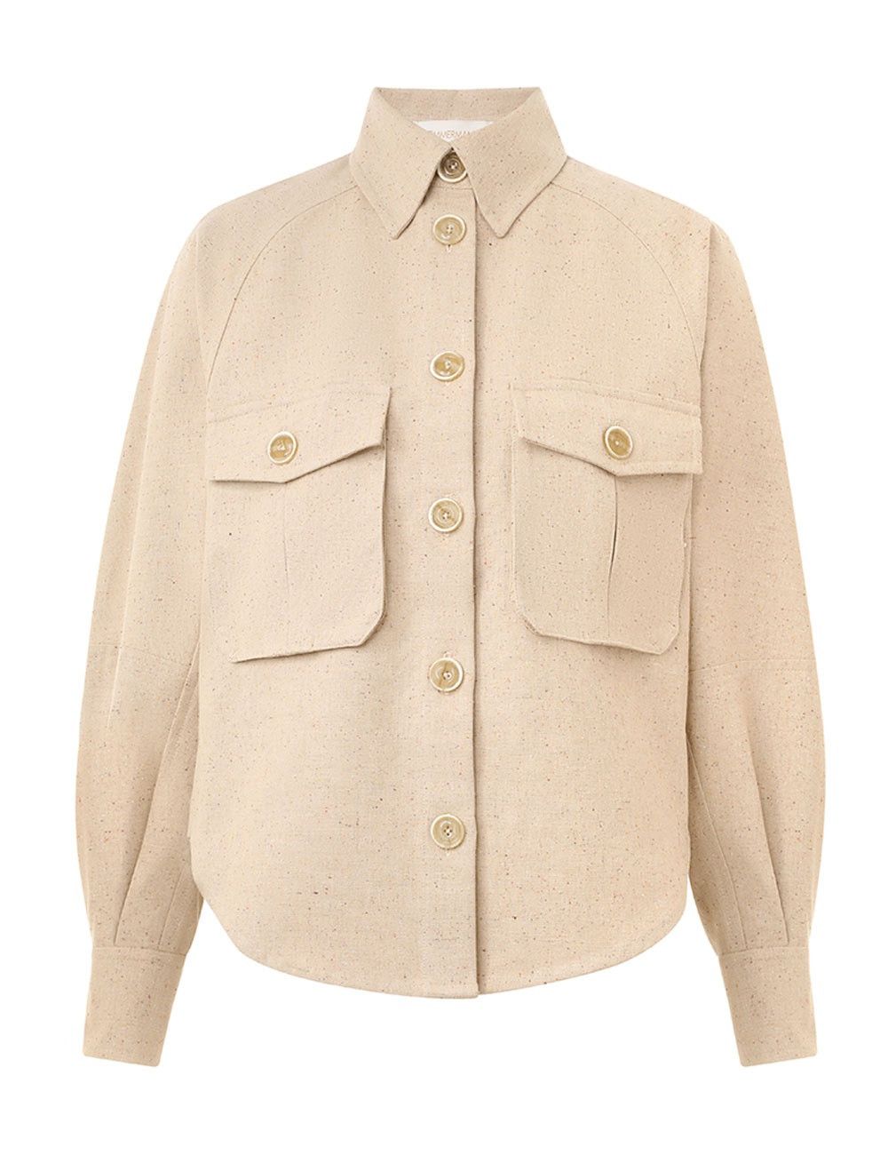 Zimmermann oc11z0525 Oversized Pocket Shirt Jacket in Beige Size M / US 6-8 / IT 42-44 - 1 Thumbnail