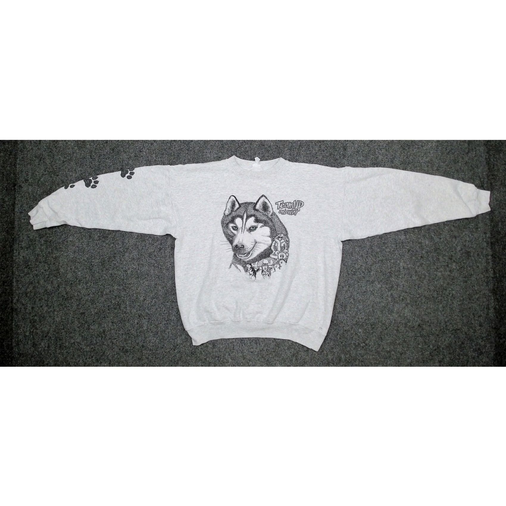 Vintage VINTAGE 90s Little Brownie Originals Husky Sled Dog Paw Print Gray Sweatshirt Mens XL Size US XL / EU 56 / 4 - 5 Thumbnail