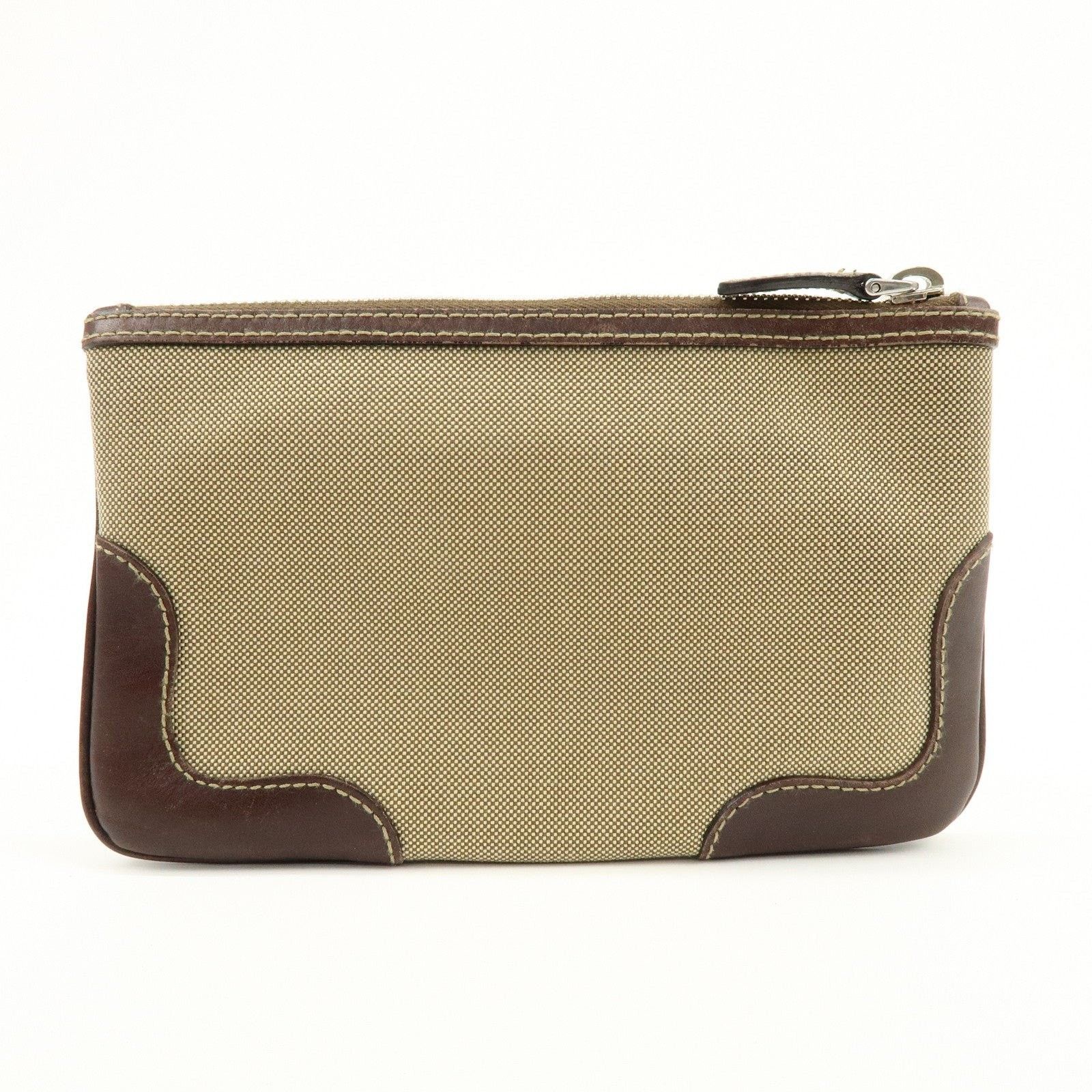 Prada Prada Logo Jacquard Leather Cosmetic Pouch Tan Size ONE SIZE - 2 Thumbnail