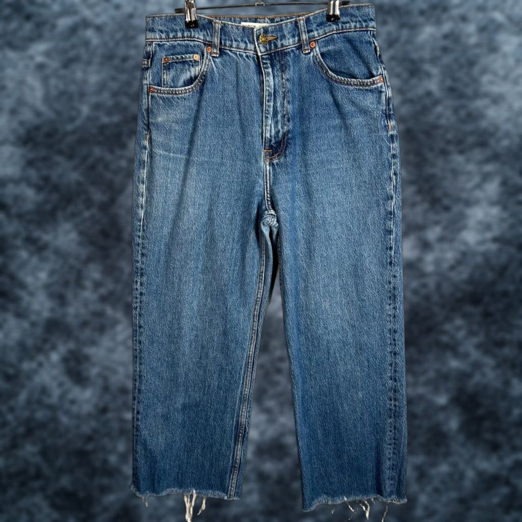 Zara Zara Jeans 90s Full-Length Frayed Hem Straight Leg Denim Womens Size 8 Size 30" / US 8 / IT 44 - 1 Thumbnail