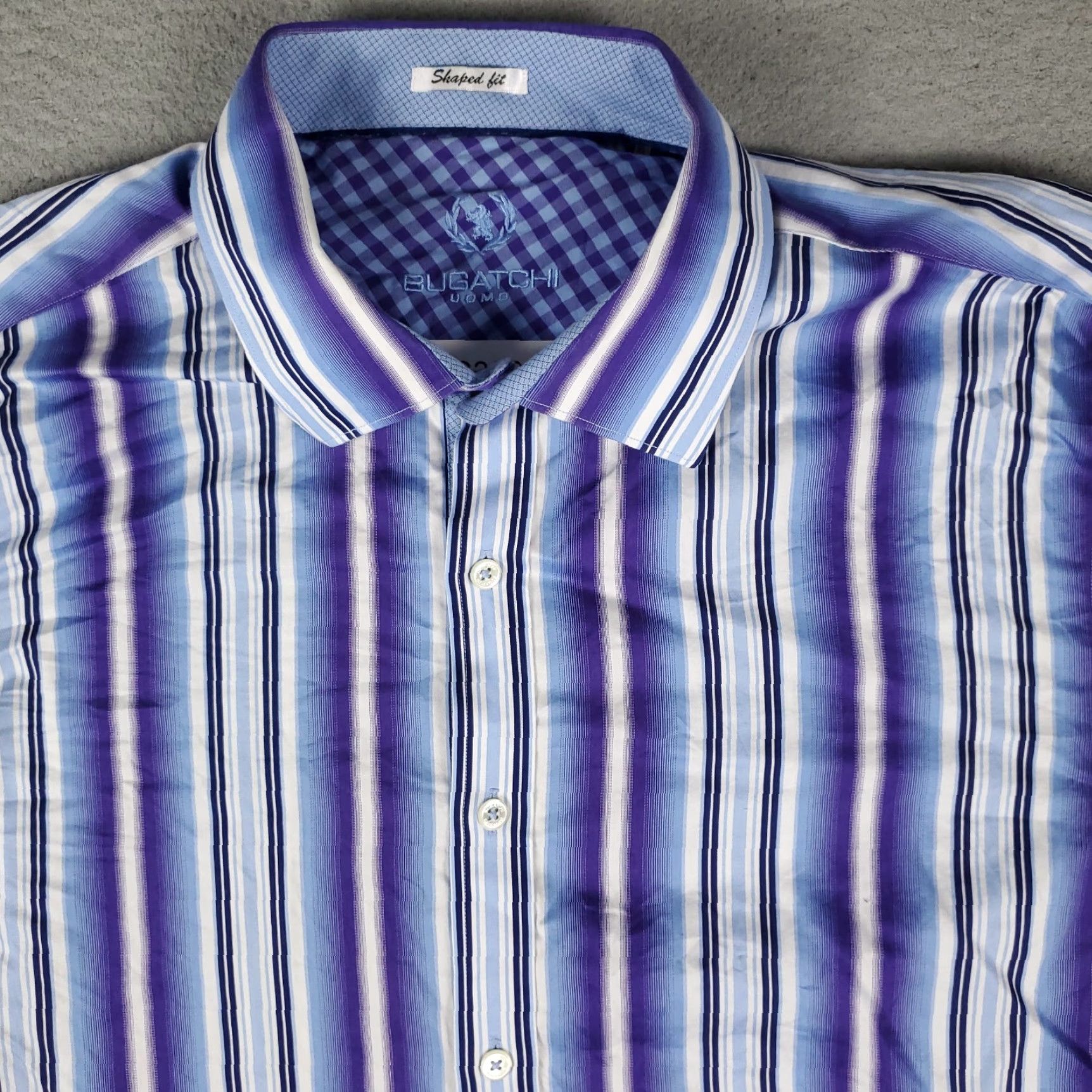 BUGATCHI VINTAGE Bugatchi Uomo Shirt Mens XL Purple Striped Button-Up Long Sleeve Casual Business Formal Size US XL / EU 56 / 4 - 2 Thumbnail