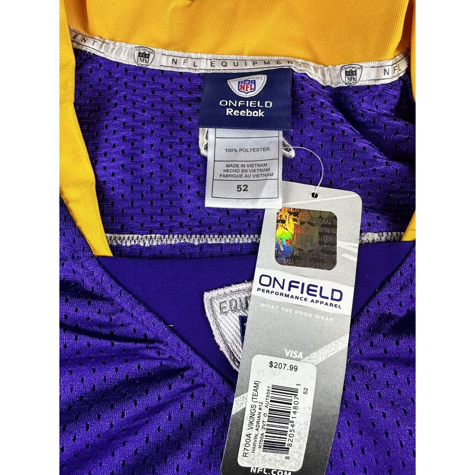 NFL × Reebok Vintage Vikings Percy Harvin #12 Jersey Size US XXL / EU 58 / 5 - 3 Thumbnail