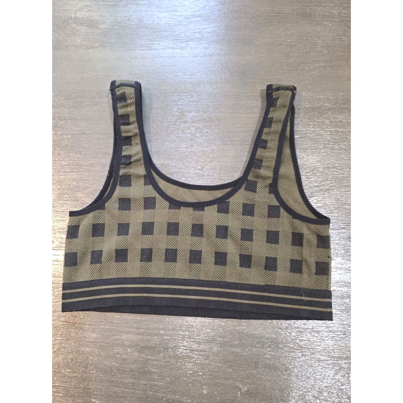 Steve Madden Steve Madden Lounge Top Bra Green Black Plaid Size XL Bralette Womens Wireless Removable Pads Cotton Polyester Spandex Size XL / US 12-14 / IT 48-50 - 4 Thumbnail