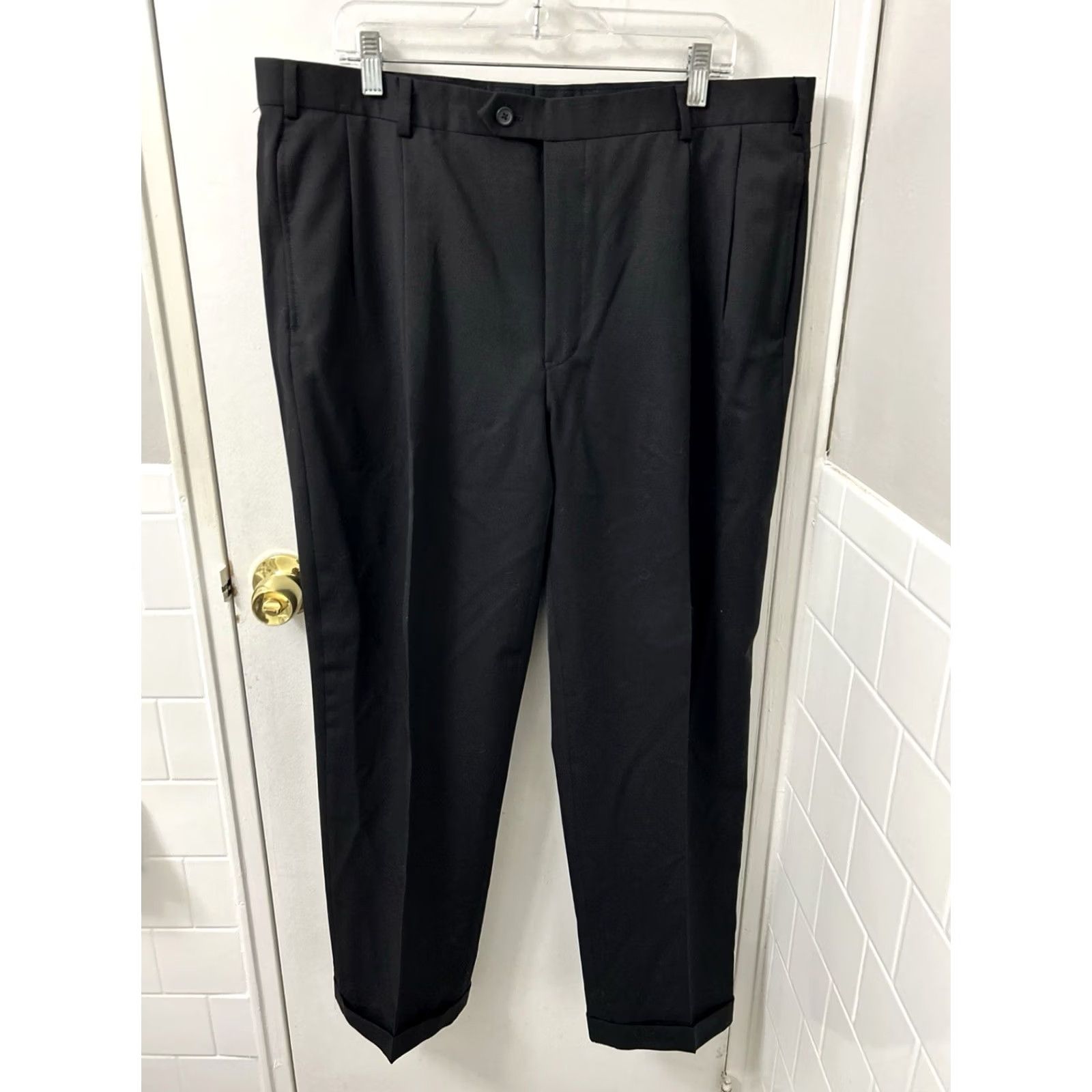 Brooks Brothers Brooks Brothers Madison Fit Pants Mens 40x31 Black 100% Wool Pleated Cuffed Zipper Zip Button Front Dress Pants Size US 40 / EU 56 - 2 Thumbnail