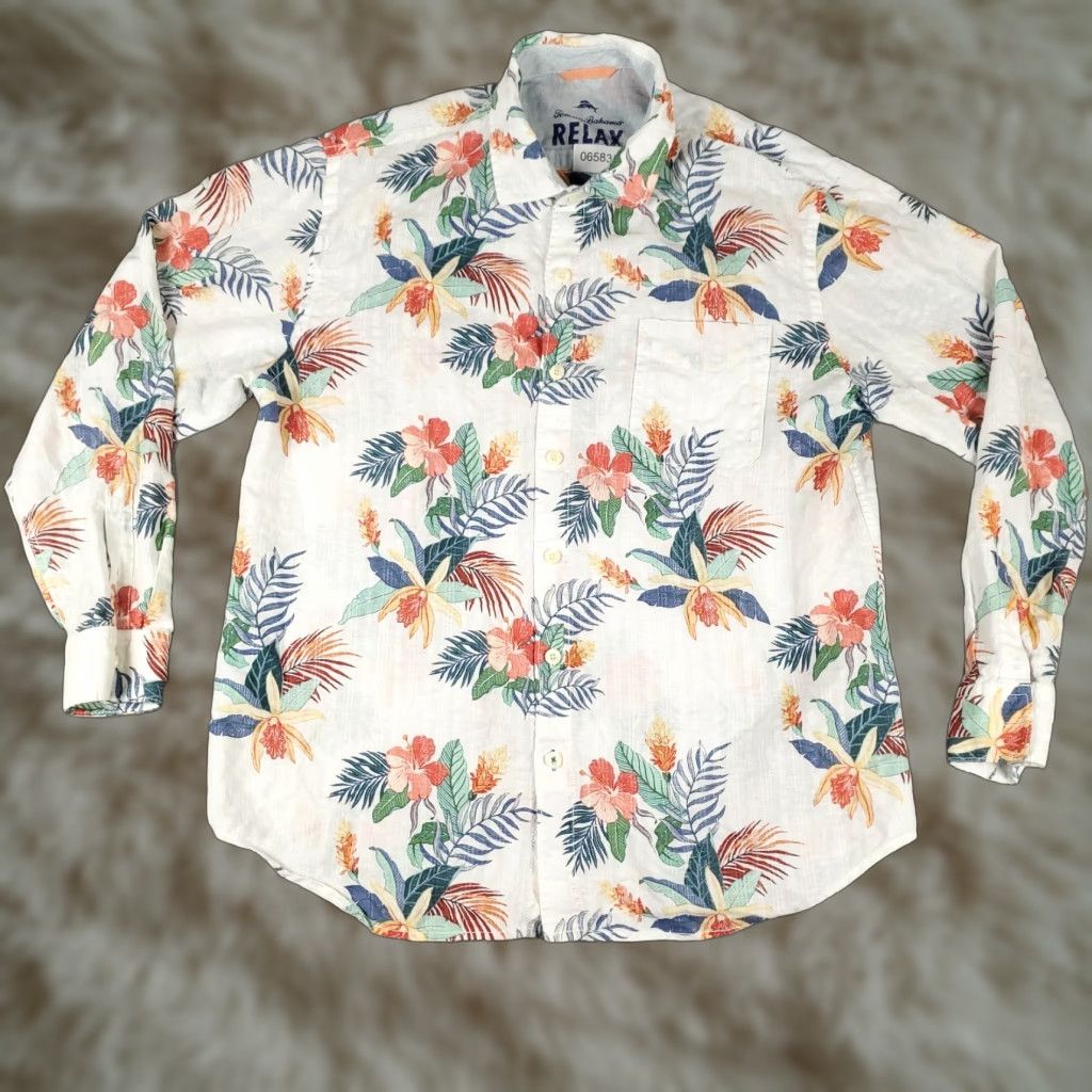 Tommy Bahama Tommy Bahama Shirt Mens XL White Floral Linen Cotton Button Up Long Sleeve Size US XL / EU 56 / 4 - 1 Thumbnail
