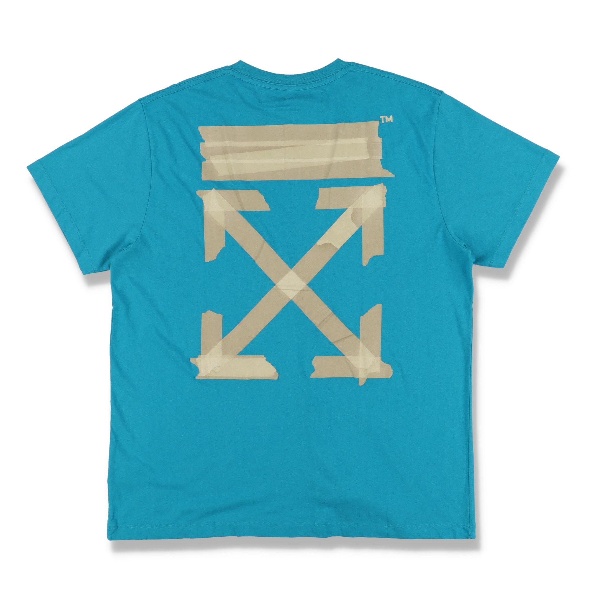 Off-White Blue and Beige Tape Arrows Logo Oversized T-Shirt Size US M / EU 48-50 / 2 - 1 Thumbnail