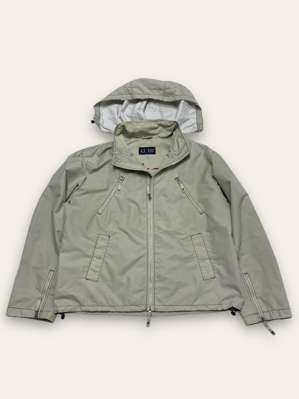 Armani Vintage ARMANI JEANS Grey Lightweight Hood Jacket Shell Size US XL / EU 56 / 4 - 4 Thumbnail