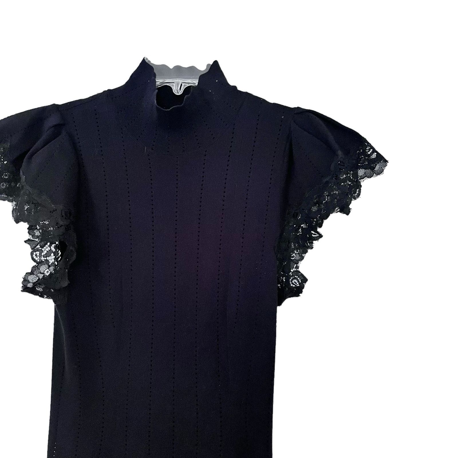 Rebecca Taylor Rebecca Taylor Black Pointelle Knit Mock Neck Sweater Dress Size M / US 6-8 / IT 42-44 - 4 Thumbnail