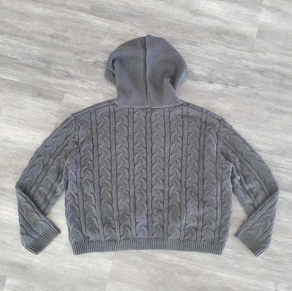 Fashion Nova Dark Grey Hooded FN Sweater Knit Long Sleeve Size S / US 4 / IT 40 - 2 Thumbnail