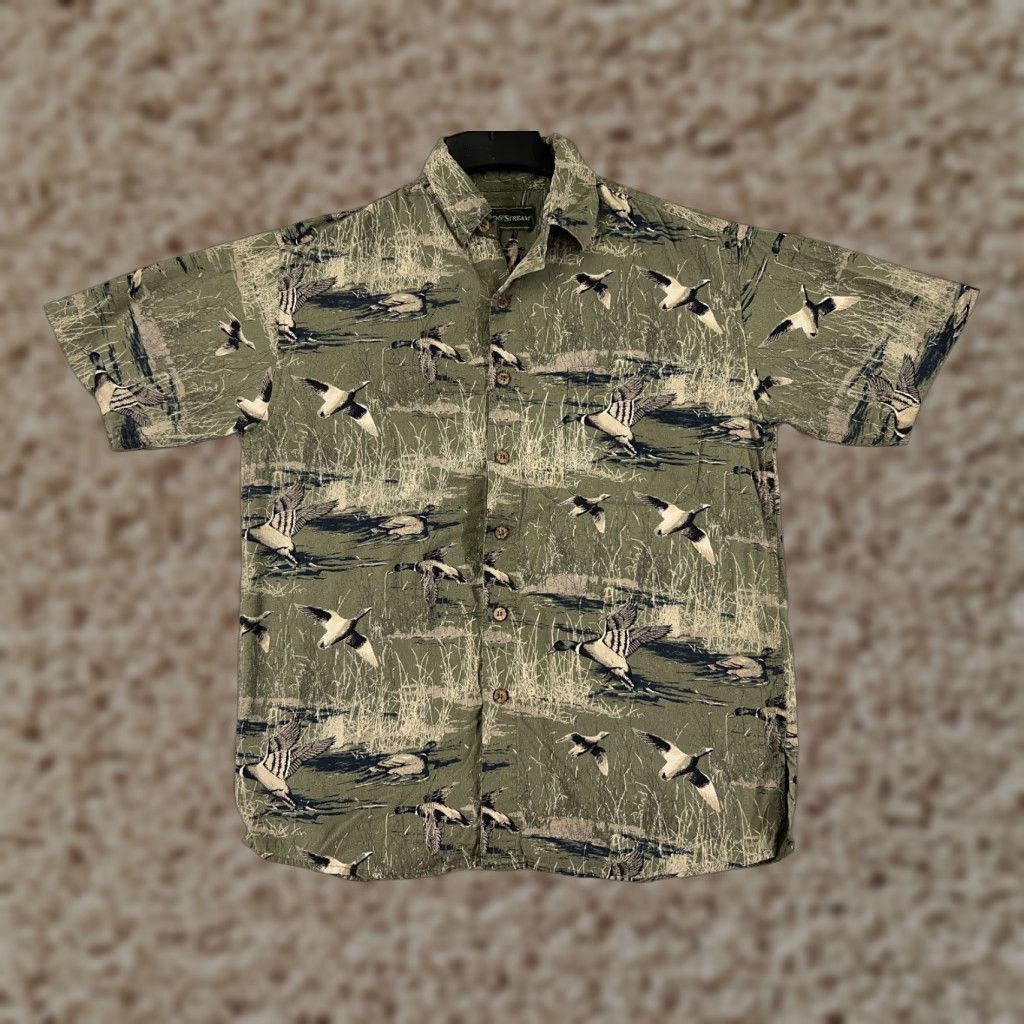 Vintage Field & Stream Shirt Mens Medium Green Goose Grass Silk Hawaiian Button Up Size US M / EU 48-50 / 2 - 1 Thumbnail