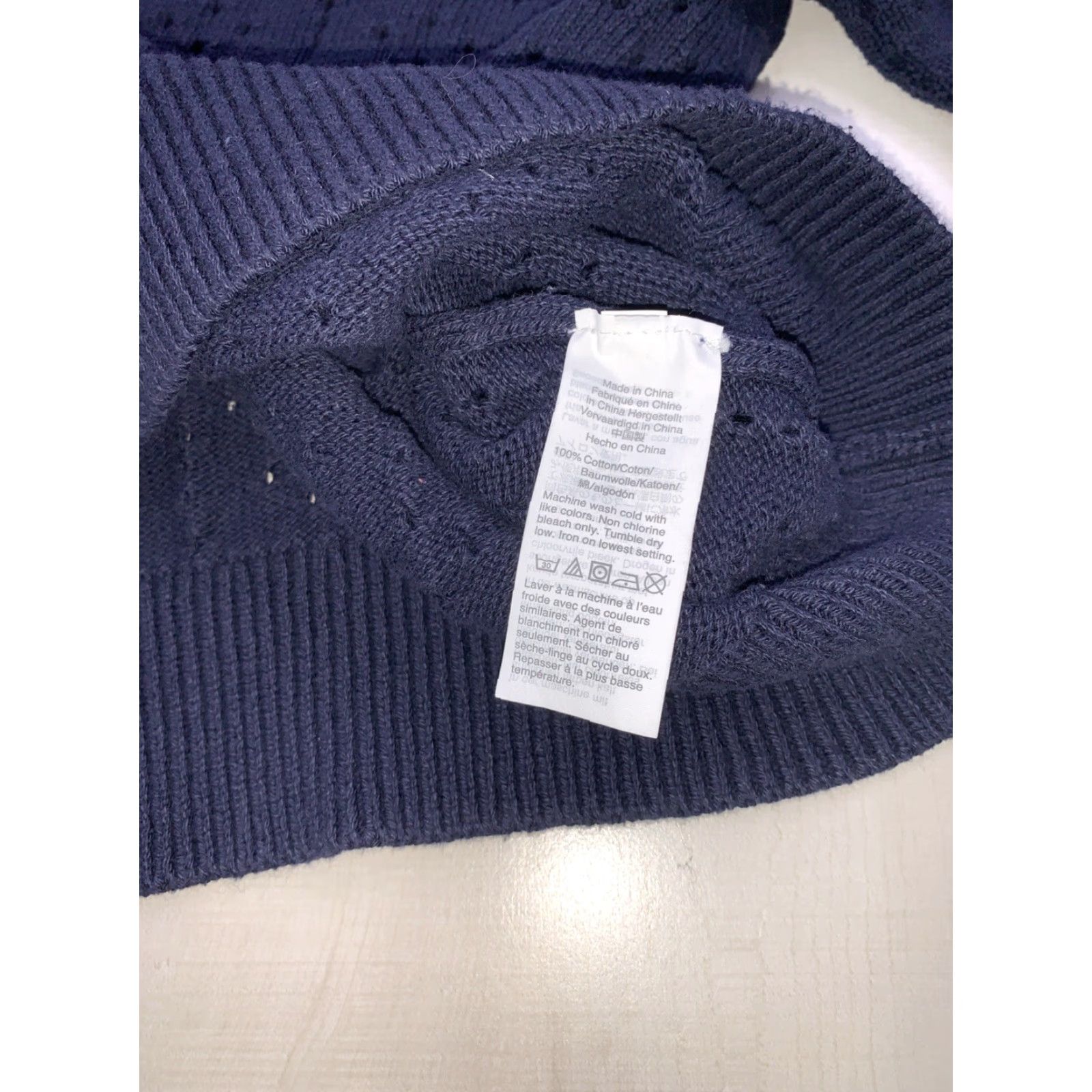 J.Crew J.CREW Preppy Navy Open-Hole Knit Womens Sweater L Knit Pullover Crew Neck Cotton Casual Winter Spring Fall Size L / US 10 / IT 46 - 4 Thumbnail