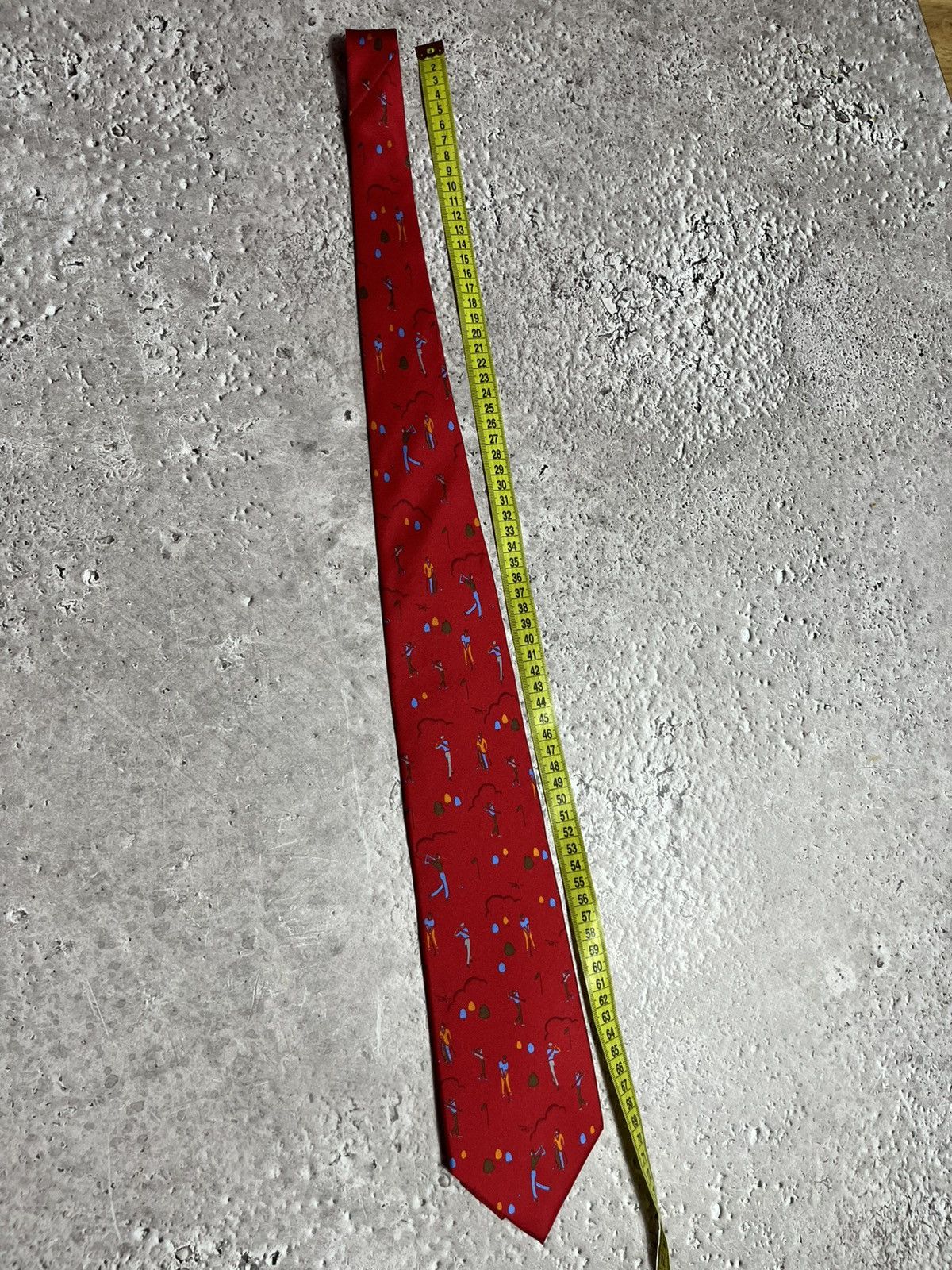 Christian Dior Monsieur × Dior × Vintage Christian Dior Red Silk Tie Golf Print Hand Made in Italy Size ONE SIZE - 6 Thumbnail