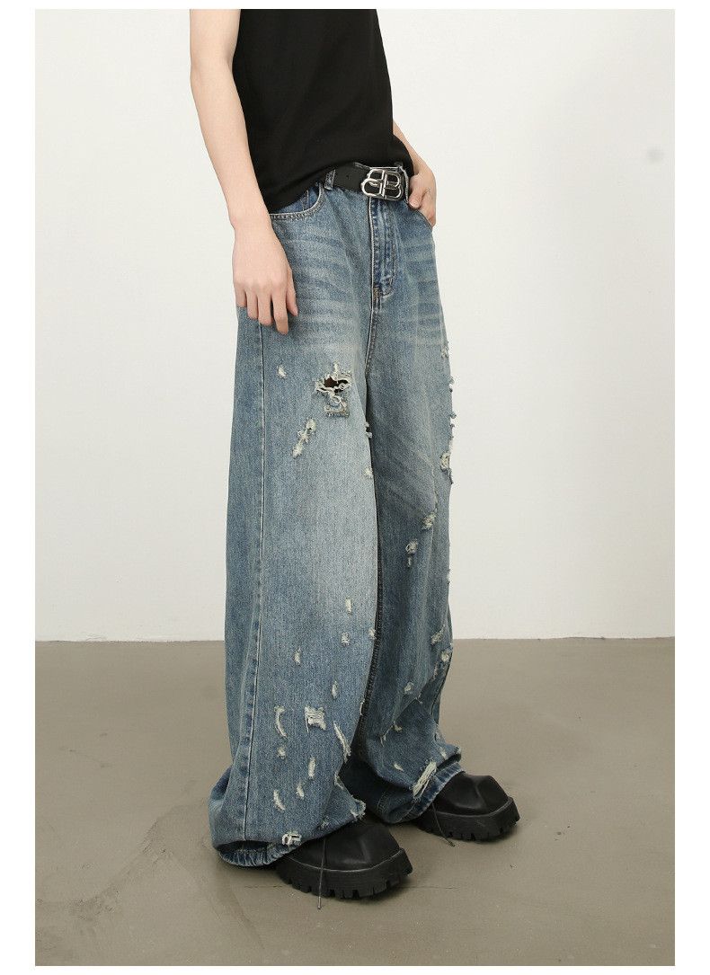 Japanese Brand × Jean American washed distressed men's loose wide-leg jeans Size US 32 / EU 48 - 4 Thumbnail