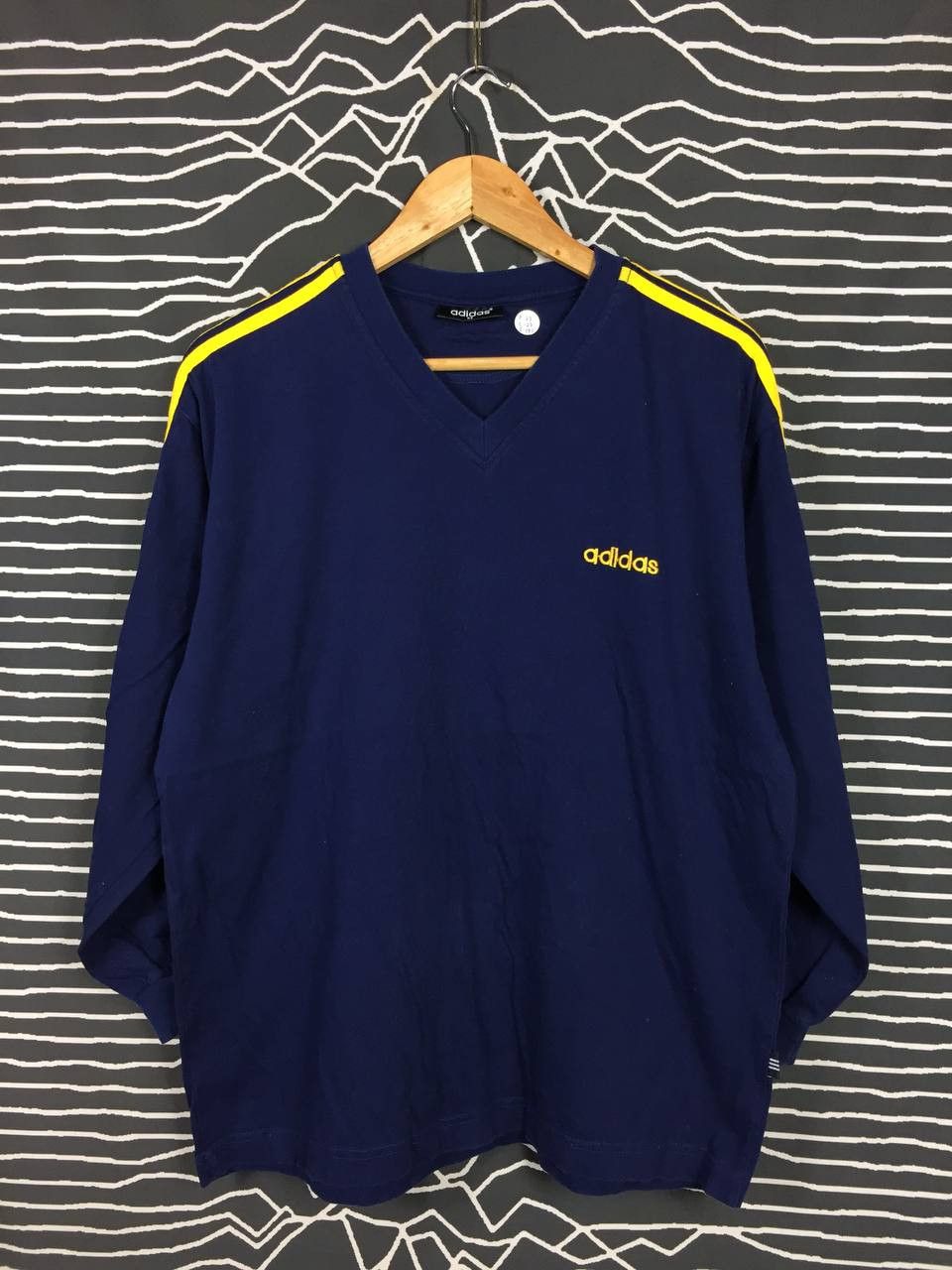 Adidas × Vintage Adidas Three Stripes Embroidered Logo V-Neck Longsleeve Tee Size US L / EU 52-54 / 3 - 2 Thumbnail