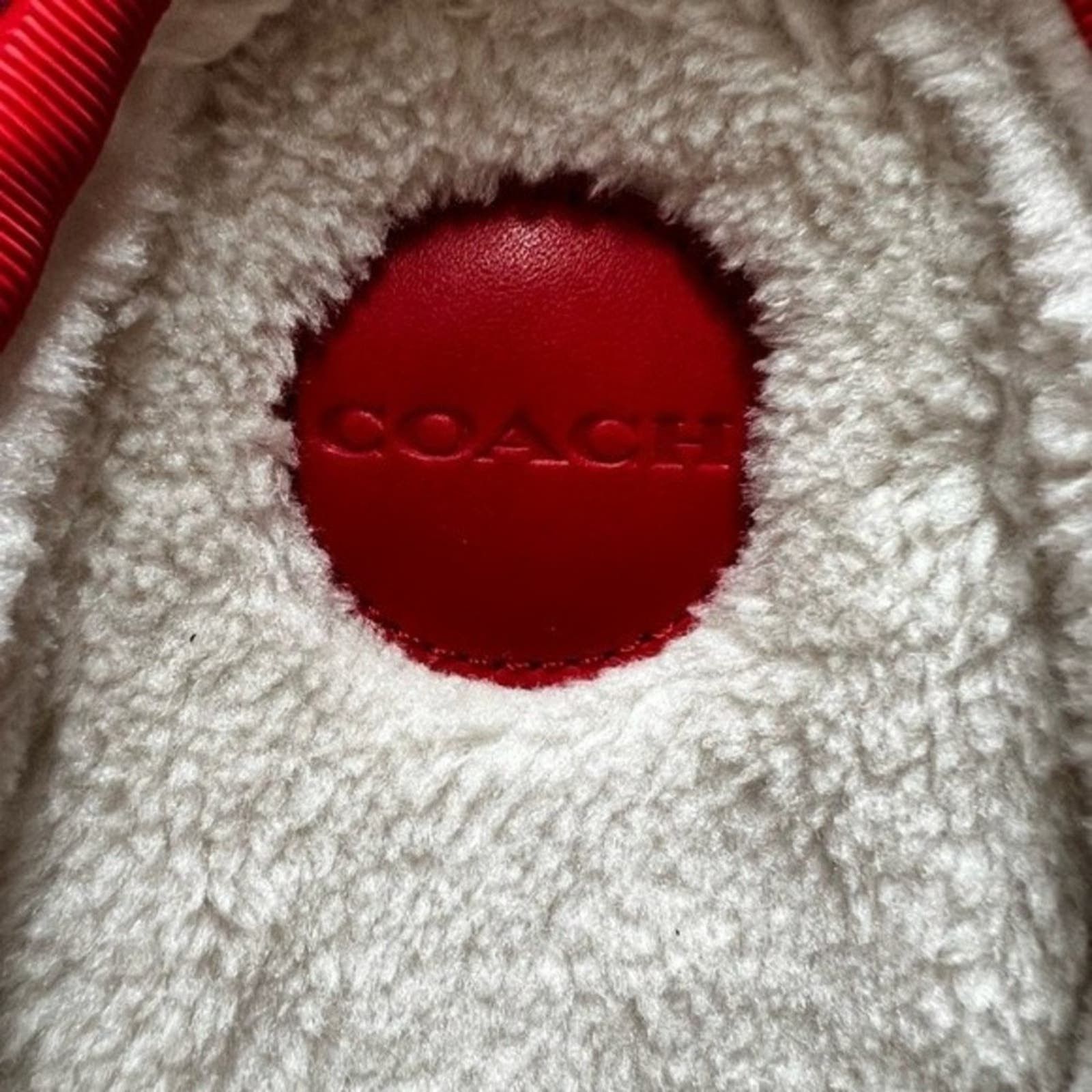 COACH Miami Red Rachelle Monogram Quilted Slippers, US6.5B