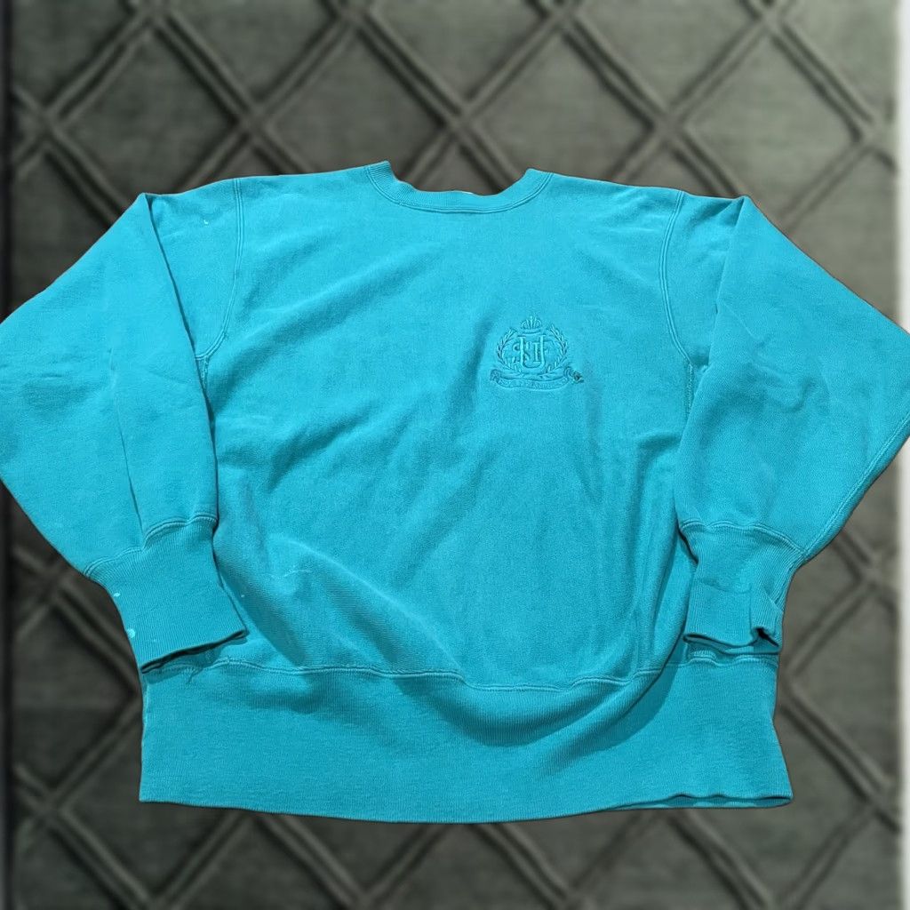 Champion VINTAGE Champion Sweatshirt Crewneck Unisex Adults 90s Turquoise Large Wide Weave Reverse Weave Size US L / EU 52-54 / 3 - 1 Thumbnail