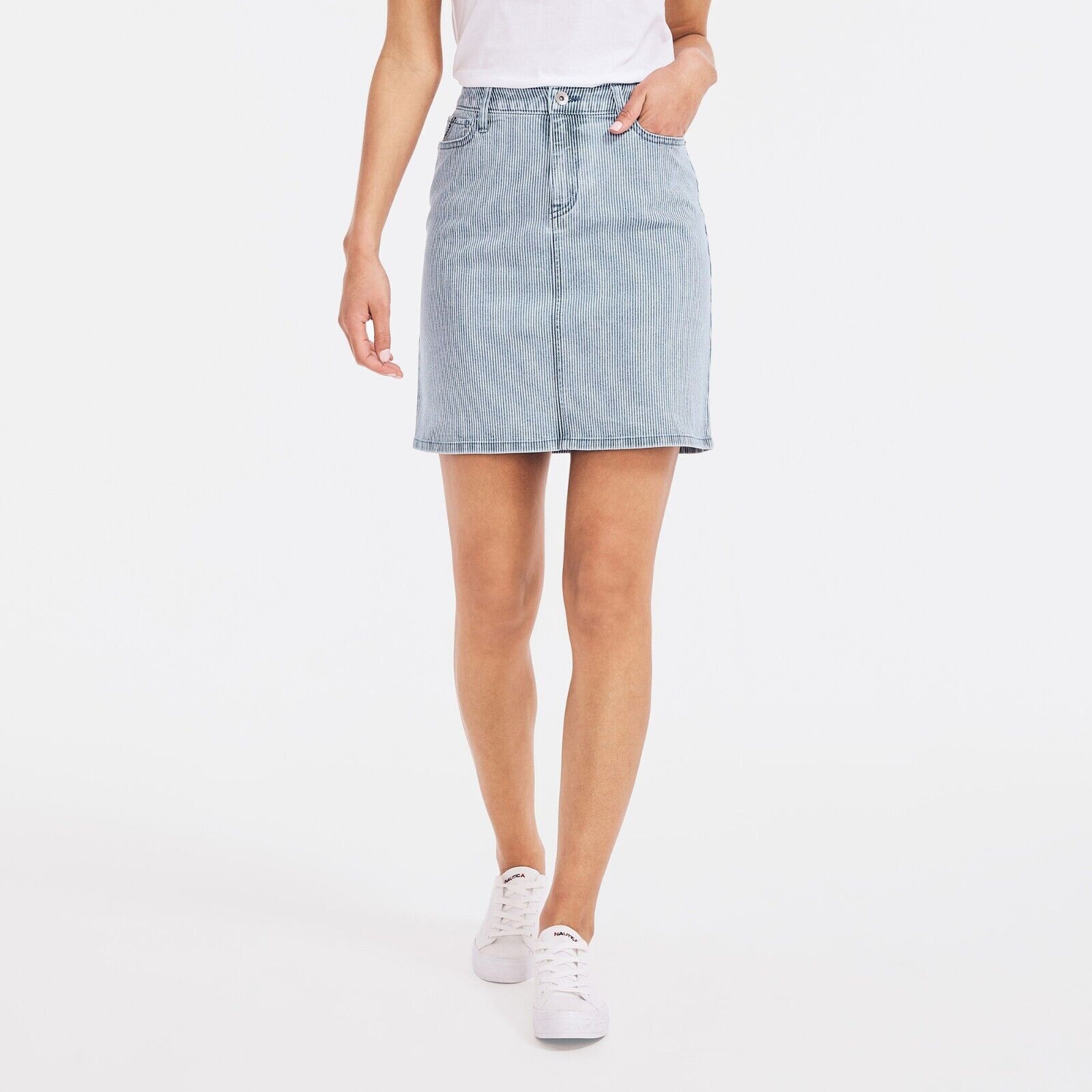 Nautica Nautica Women Pin Striped Denim Mini A-line Skirt Size 27 Size 27" / US 4 / IT 40 - 1 Thumbnail