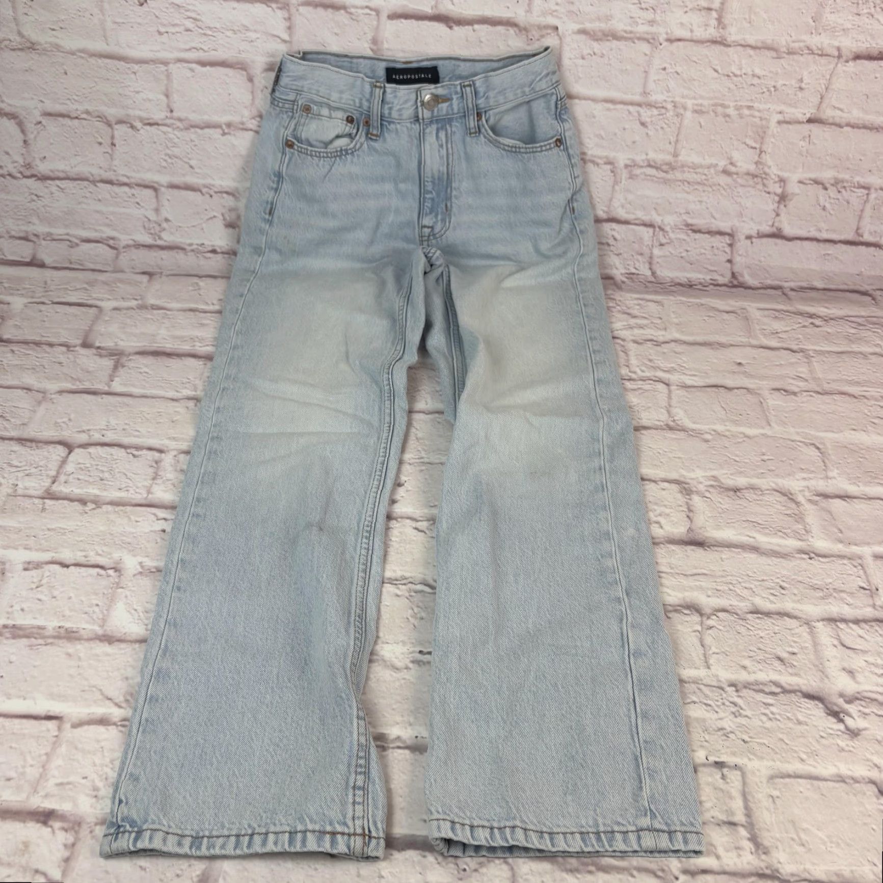 Aeropostale Aéropostale High Rise Baggy Jeans Womens 00 Short Light Wash Wide-Leg Denim Size 24" / US 00 / IT 34 - 3 Thumbnail