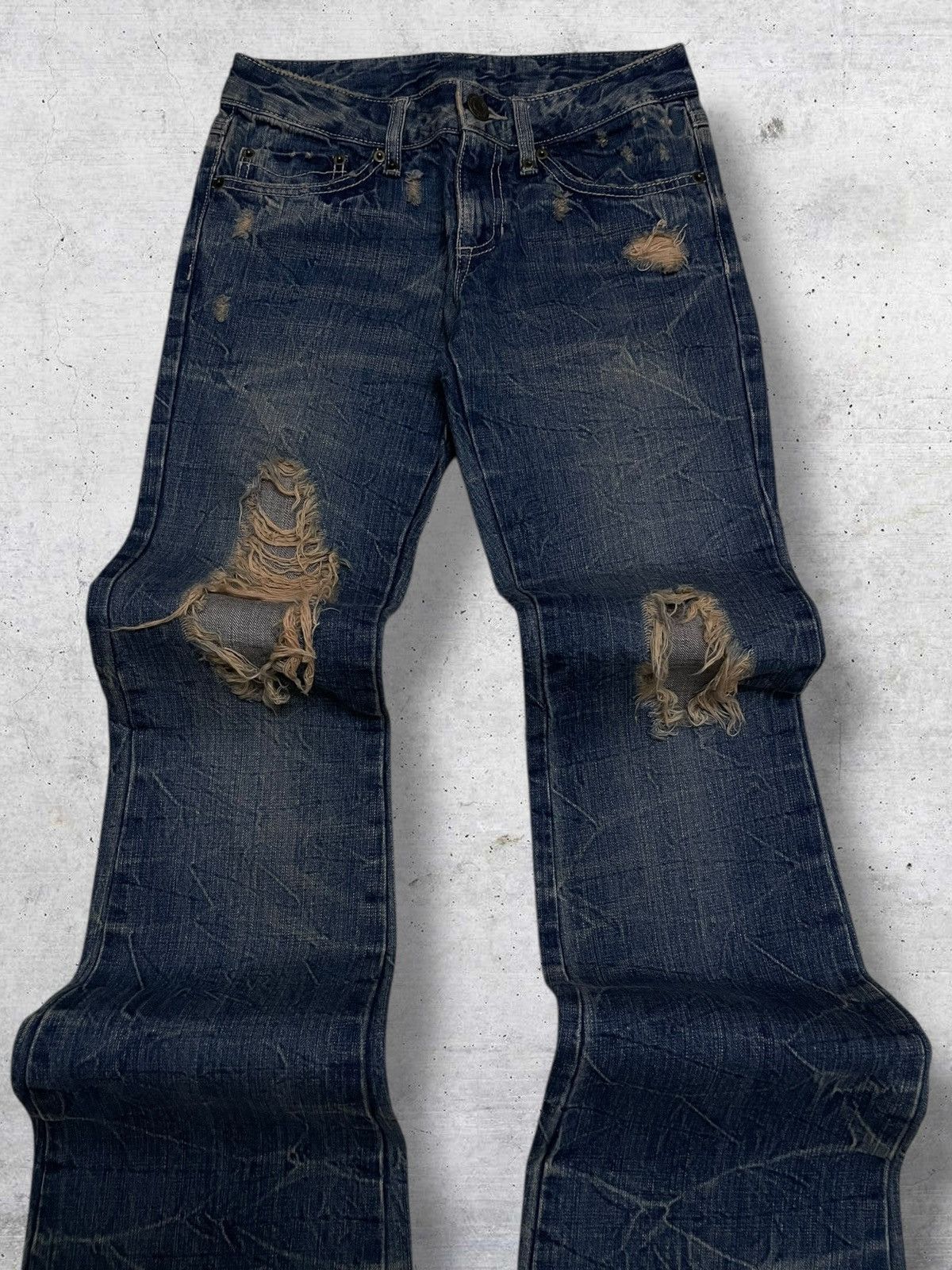 Japanese Brand VINTAGE NYLAUS JAPAN DESIGNER 90S FLARED MUDWASH GOLD DENIM Size US 26 / EU 42 - 4 Thumbnail