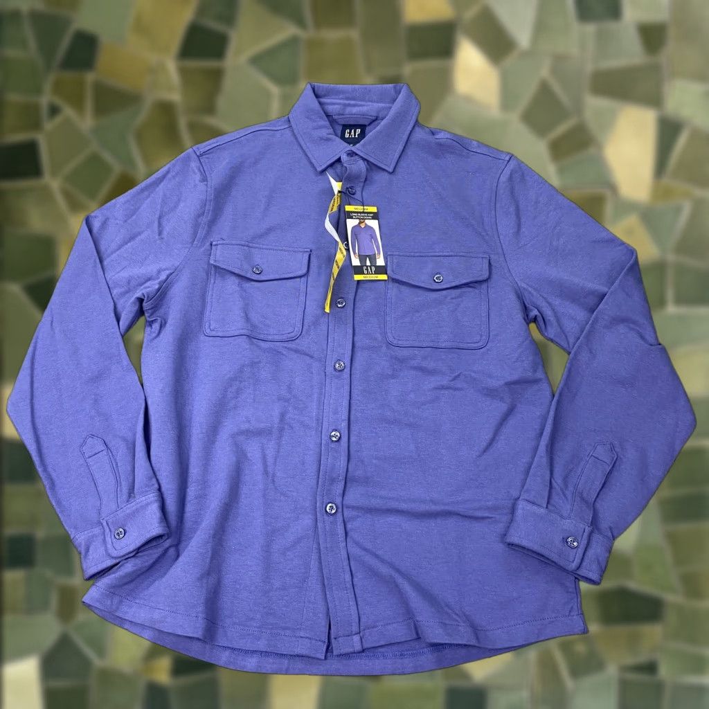 Gap GAP Shirt Mens Medium Blue Long Sleeve Button-Up Knit Utility Pockets Stretch Size US M / EU 48-50 / 2 - 1 Thumbnail
