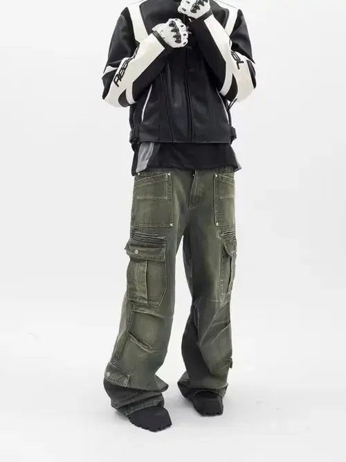 Japanese Brand × Jean Retro washed distressed workwear loose wide leg jeans Size US 32 / EU 48 - 1 Thumbnail