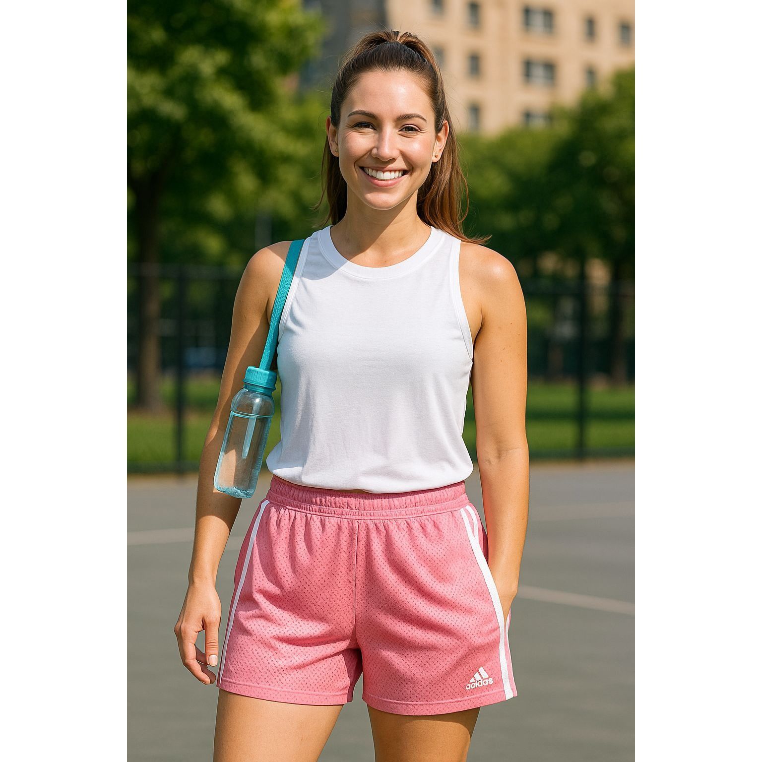 Adidas Adidas Athleticwear Pink Mesh Shorts White Stripes Pockets E Size 22" - 1 Thumbnail