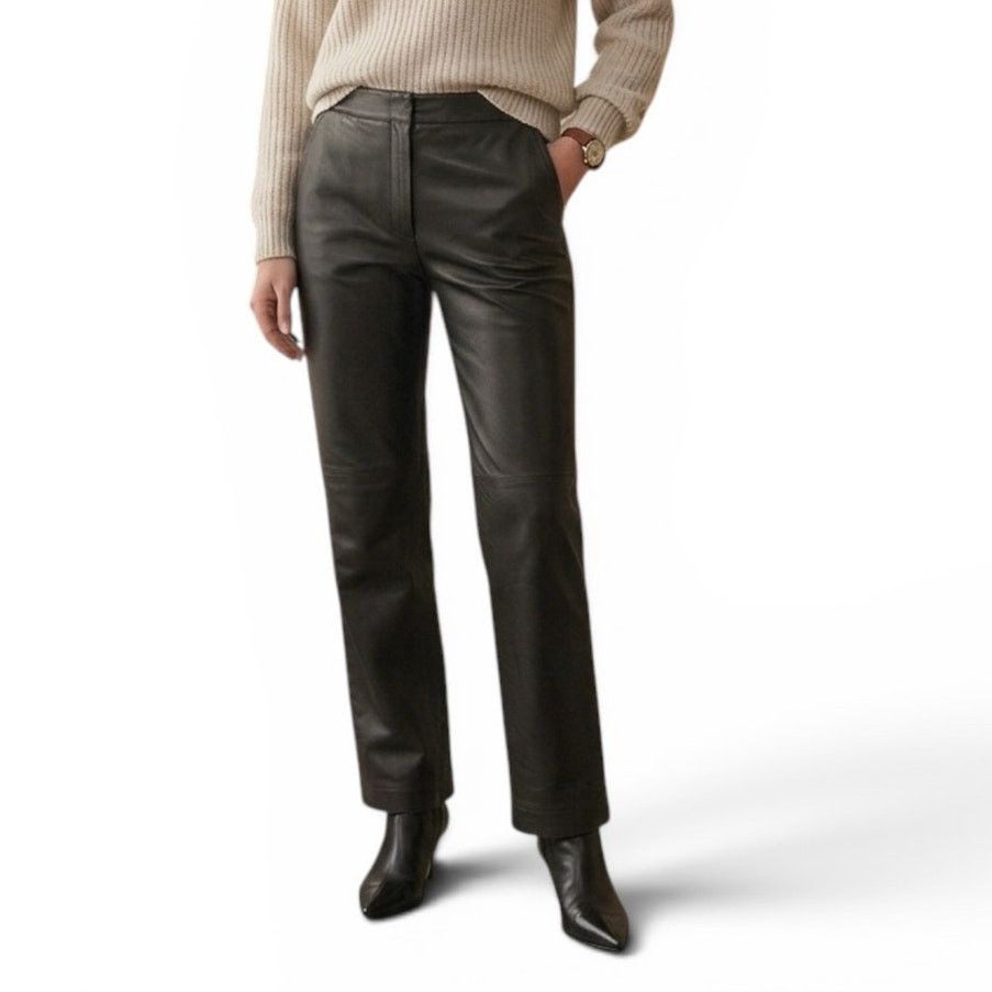 Malo Malo Italian leather high rise straight leg trousers Size 30" / US 8 / IT 44 - 2 Thumbnail