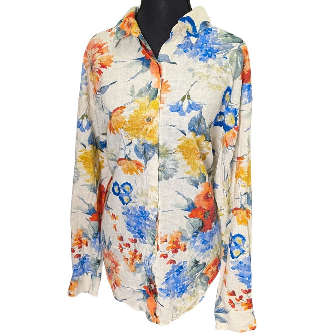 Express Express Watercolor Linen Button-Down | Women's M Size M / US 6-8 / IT 42-44 - 1 Thumbnail