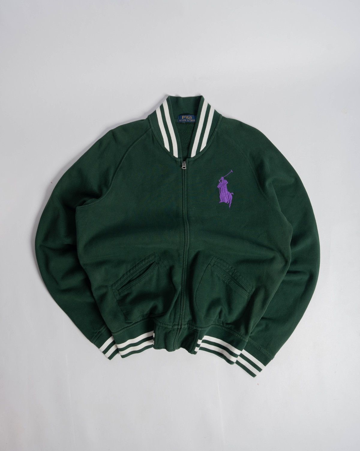 Polo Ralph Lauren Green Bomber Jacket w/ Purple Big Pony