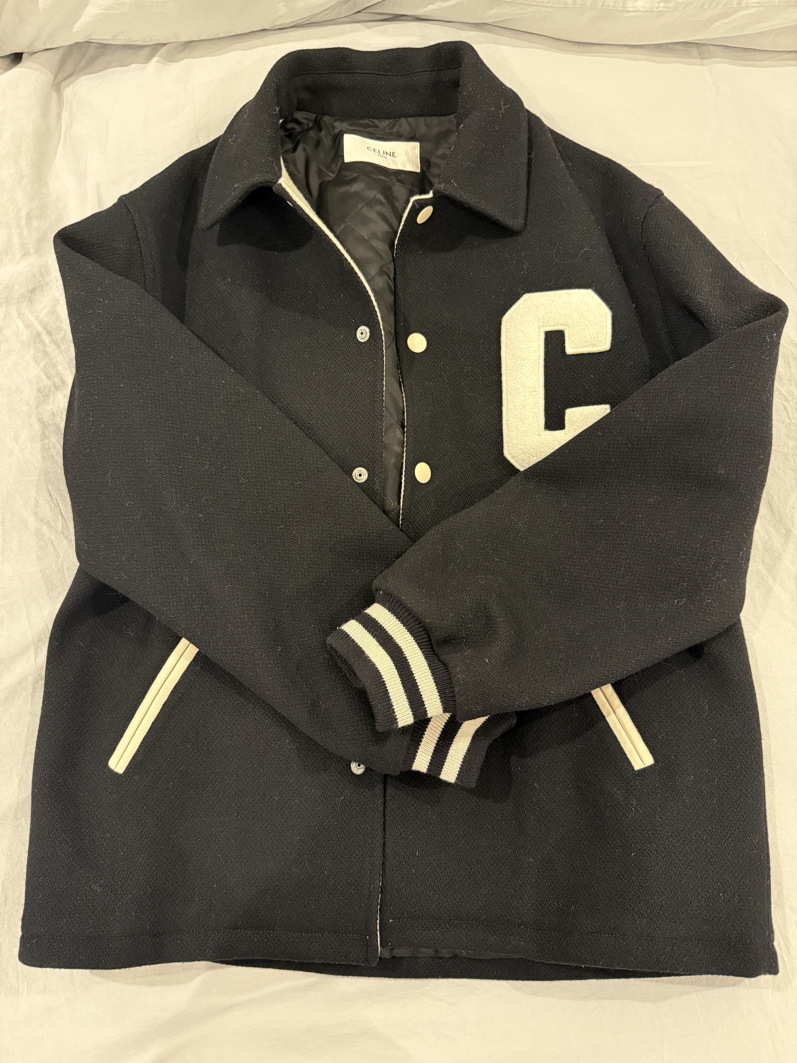 Celine Celine baseball teddy jacket in textured wool Size US S / EU 44-46 / 1 - 3 Thumbnail
