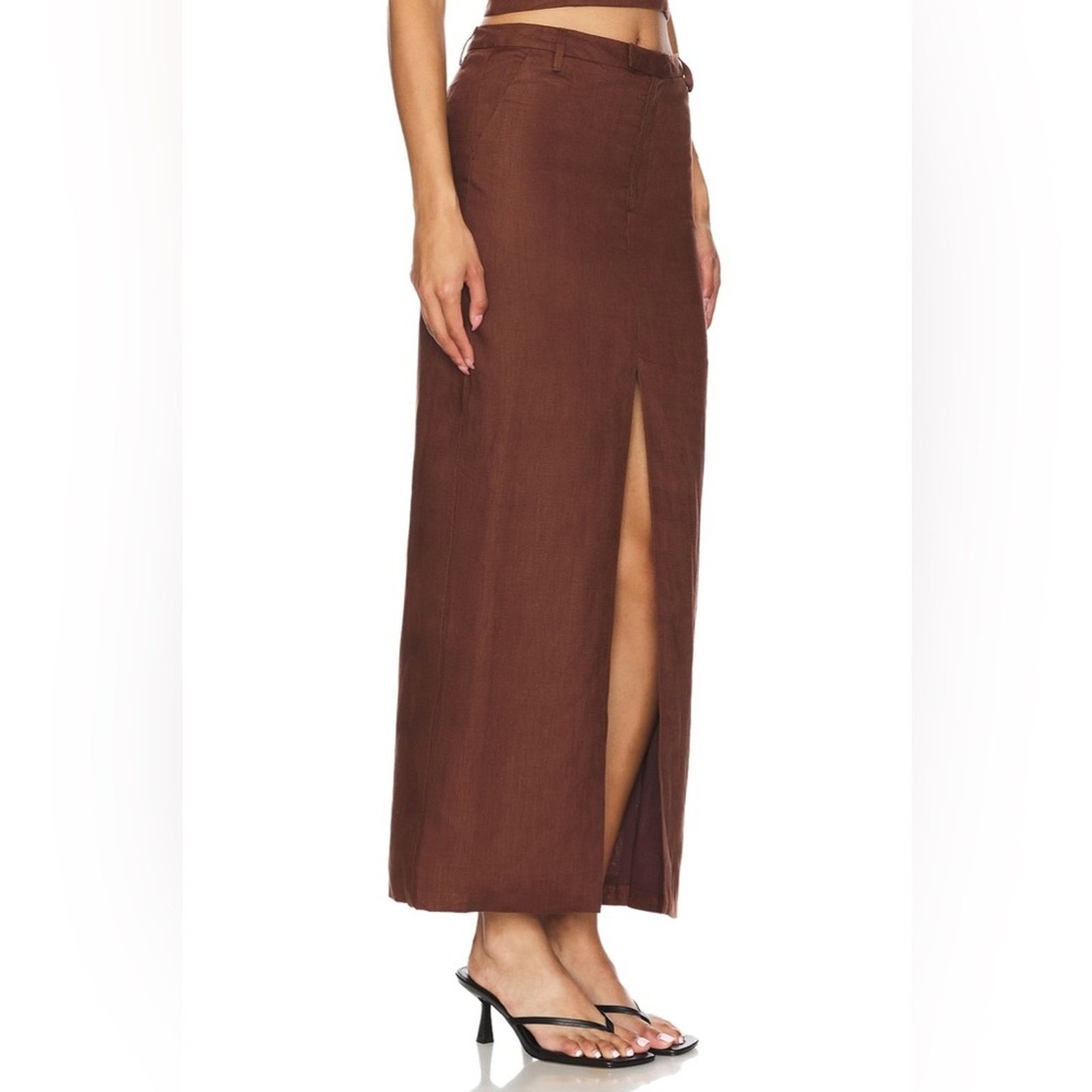 REVOLVE 120% Linol inen midi skirt 40 Brown Size 25" / US 0 / IT 36 - 4 Thumbnail