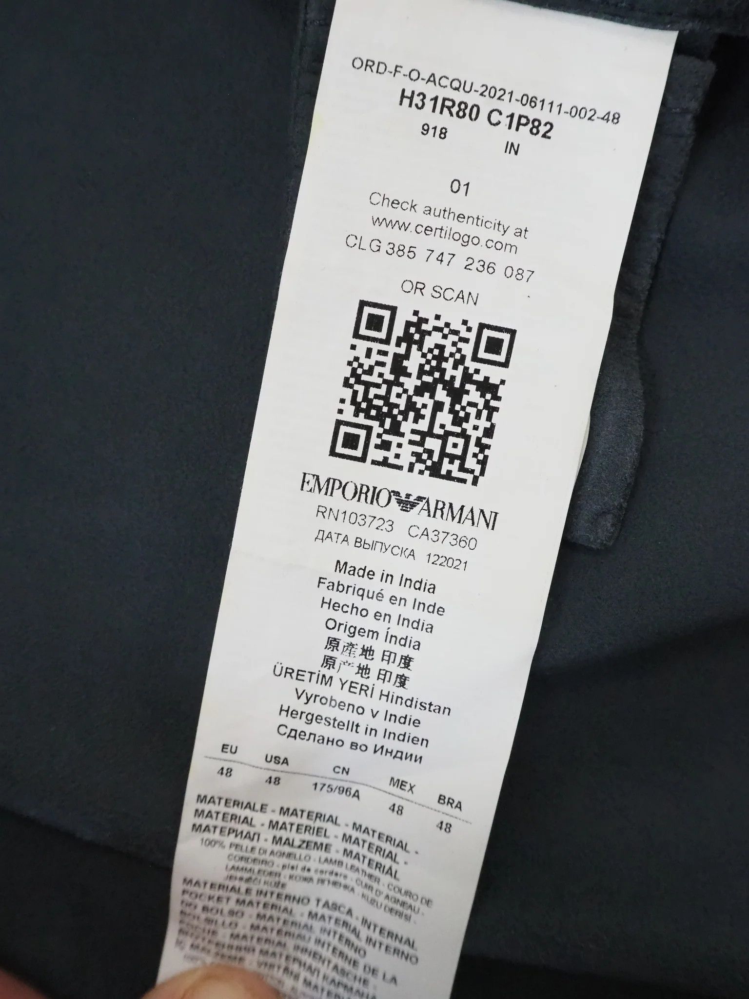 Emporio Armani Dark Blue Hooded Zip-Front Leather Jacket $1175 Size US M / EU 48-50 / 2 - 4 Thumbnail