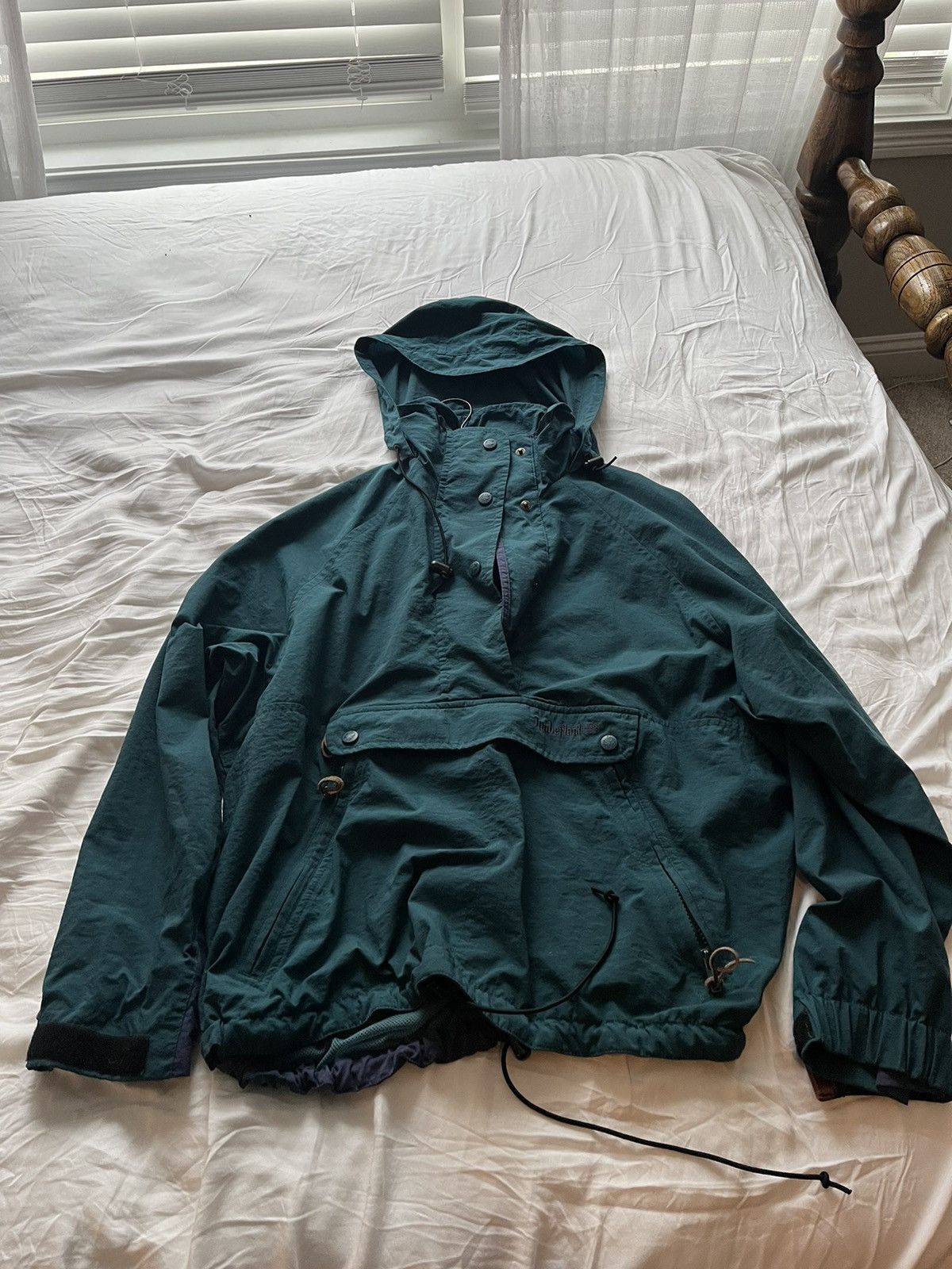 image of Vintage Timberland Weathergear Anorak Light Jacket in Teal, Men's (Size Small)