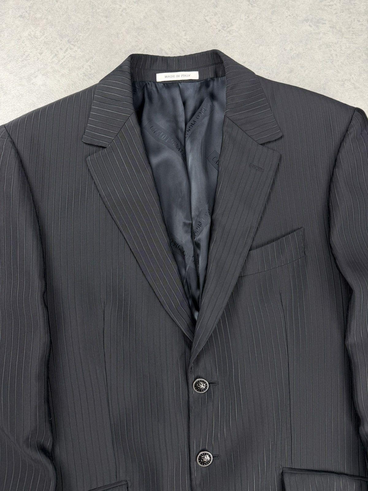 Carlo Pignatelli Carlo Pignatelli Suit 3 Piece Black Stripe Mens 54 Size 44R - 5 Thumbnail