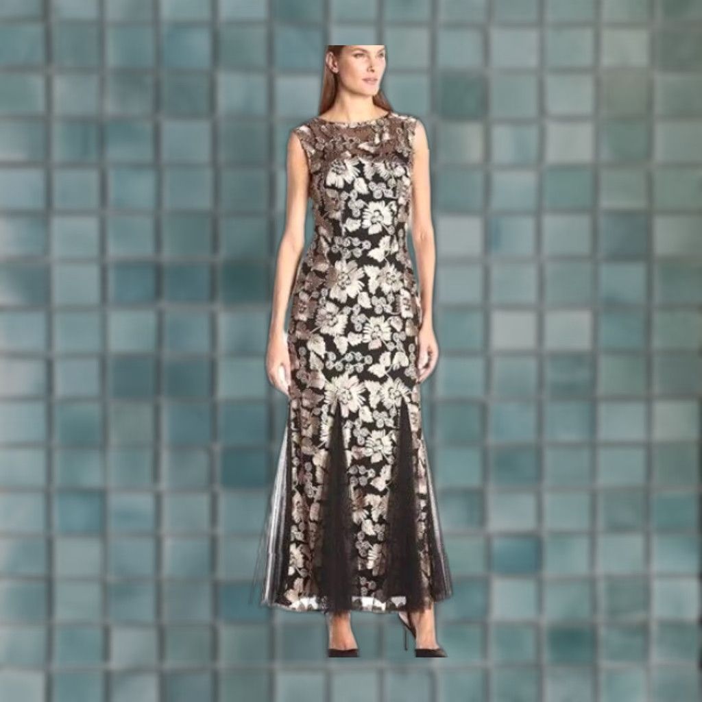 Alex Evenings Alex Evenings Womens Sleeveless Floral Tulle Black Mermaid Gown Dress Size 20 Size 3XL / US 20-22 - 1 Thumbnail