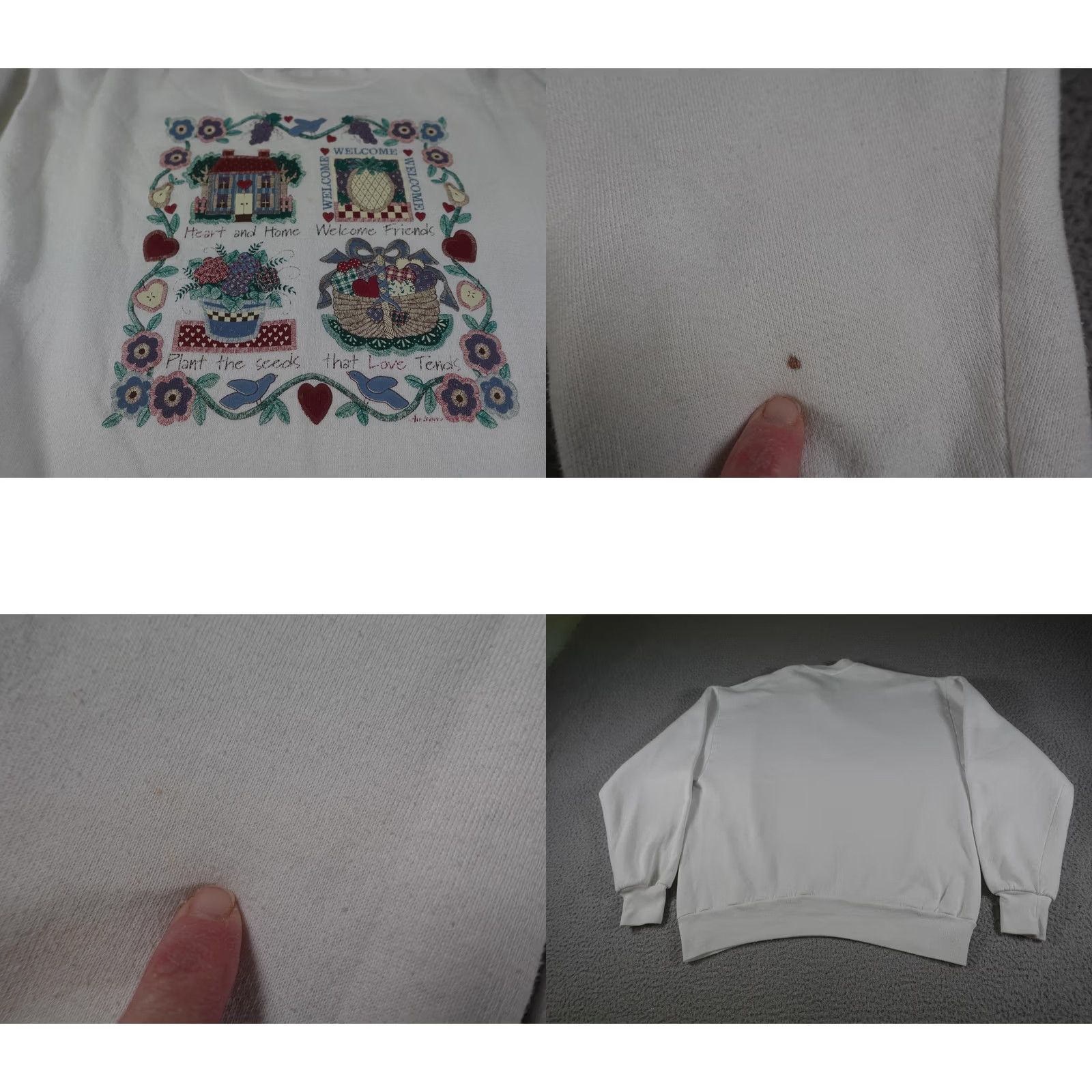 Jerzees VINTAGE Grandma Sweatshirt Womens L White Flowers Folk Art 90s Made USA Crew Neck Pullover Jerzees Size L / US 10 / IT 46 - 8 Thumbnail